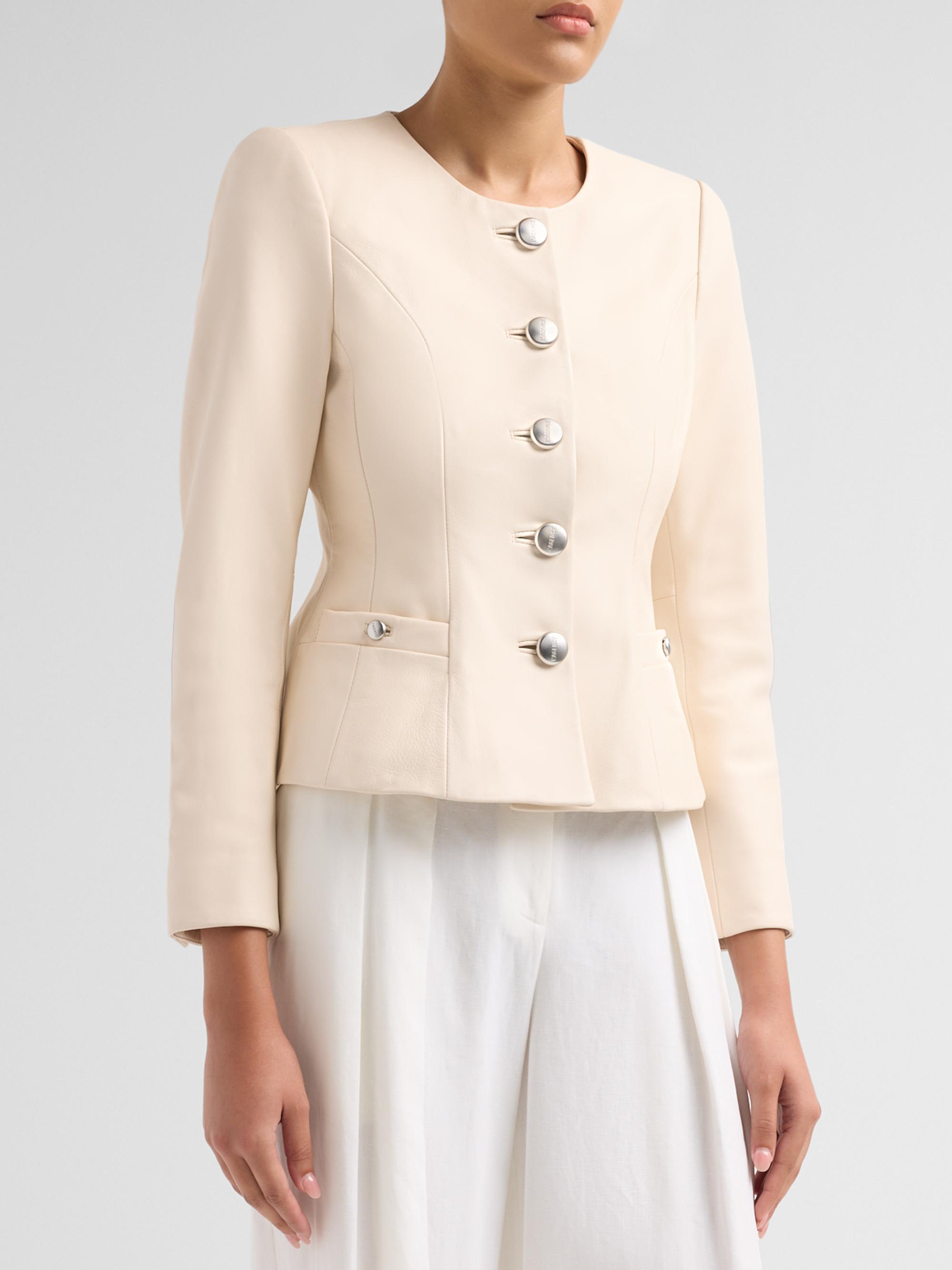 L'AGENCE Women's Mariella Collarless Leather Blazer - Vintage White | Thumbnail 4