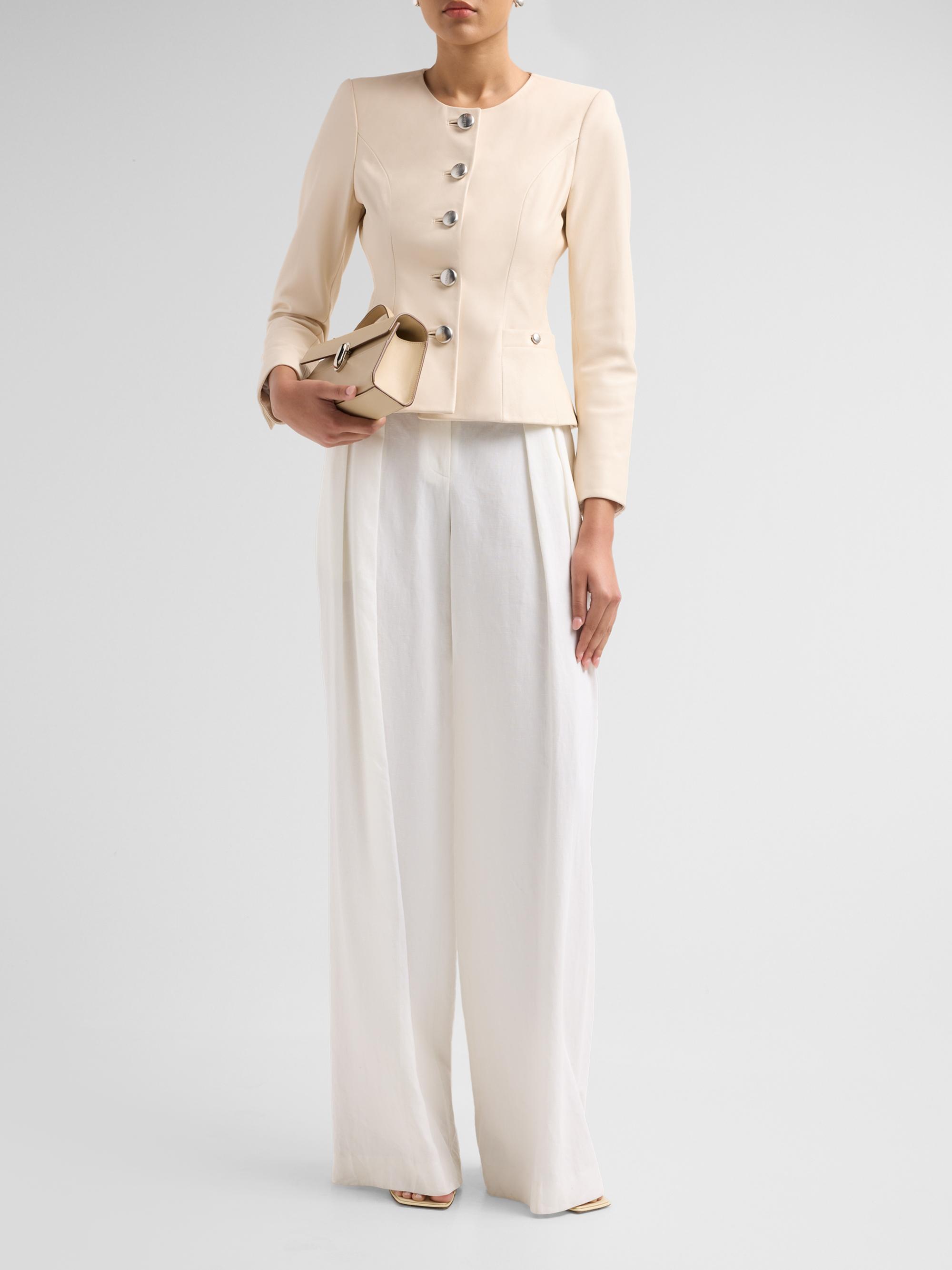 L'AGENCE Women's Mariella Collarless Leather Blazer - Vintage White | Thumbnail 2