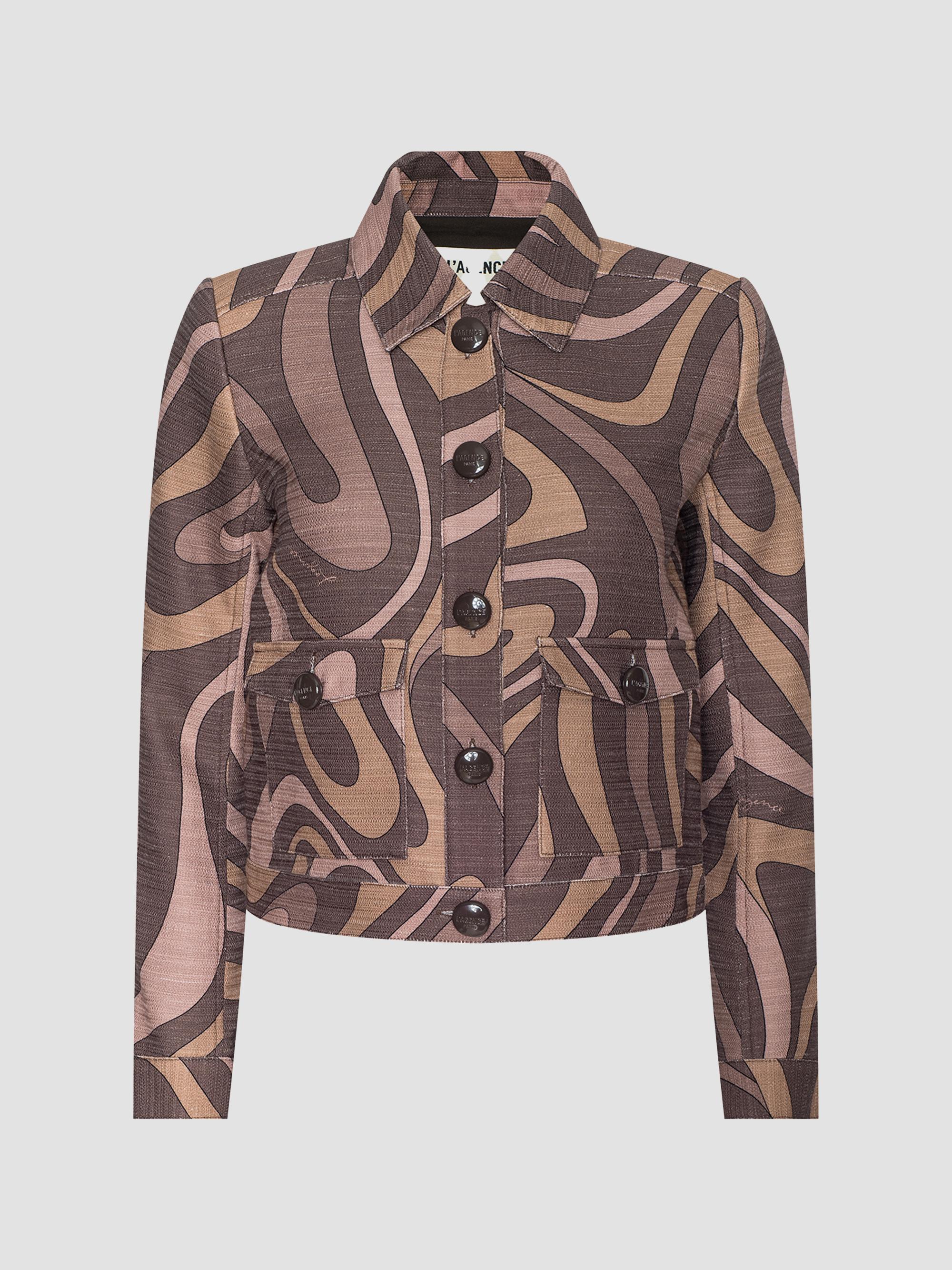 L'AGENCE Women's Nyx Abstract Cotton Crop Jacket - Sepia Brown Abstract Swirl