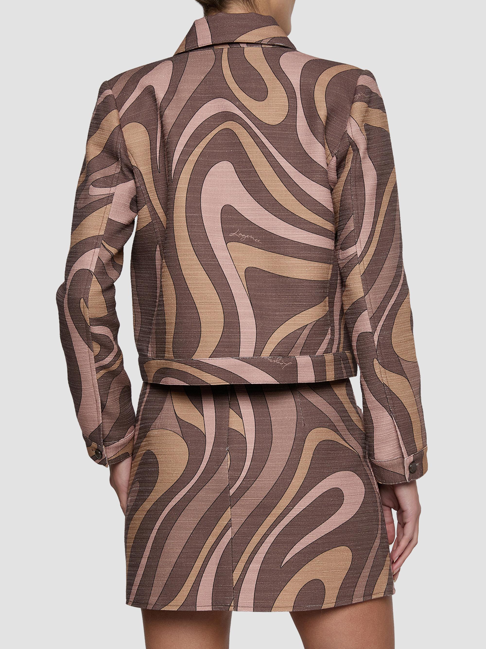 L'AGENCE Women's Nyx Abstract Cotton Crop Jacket - Sepia Brown Abstract Swirl | Thumbnail 3