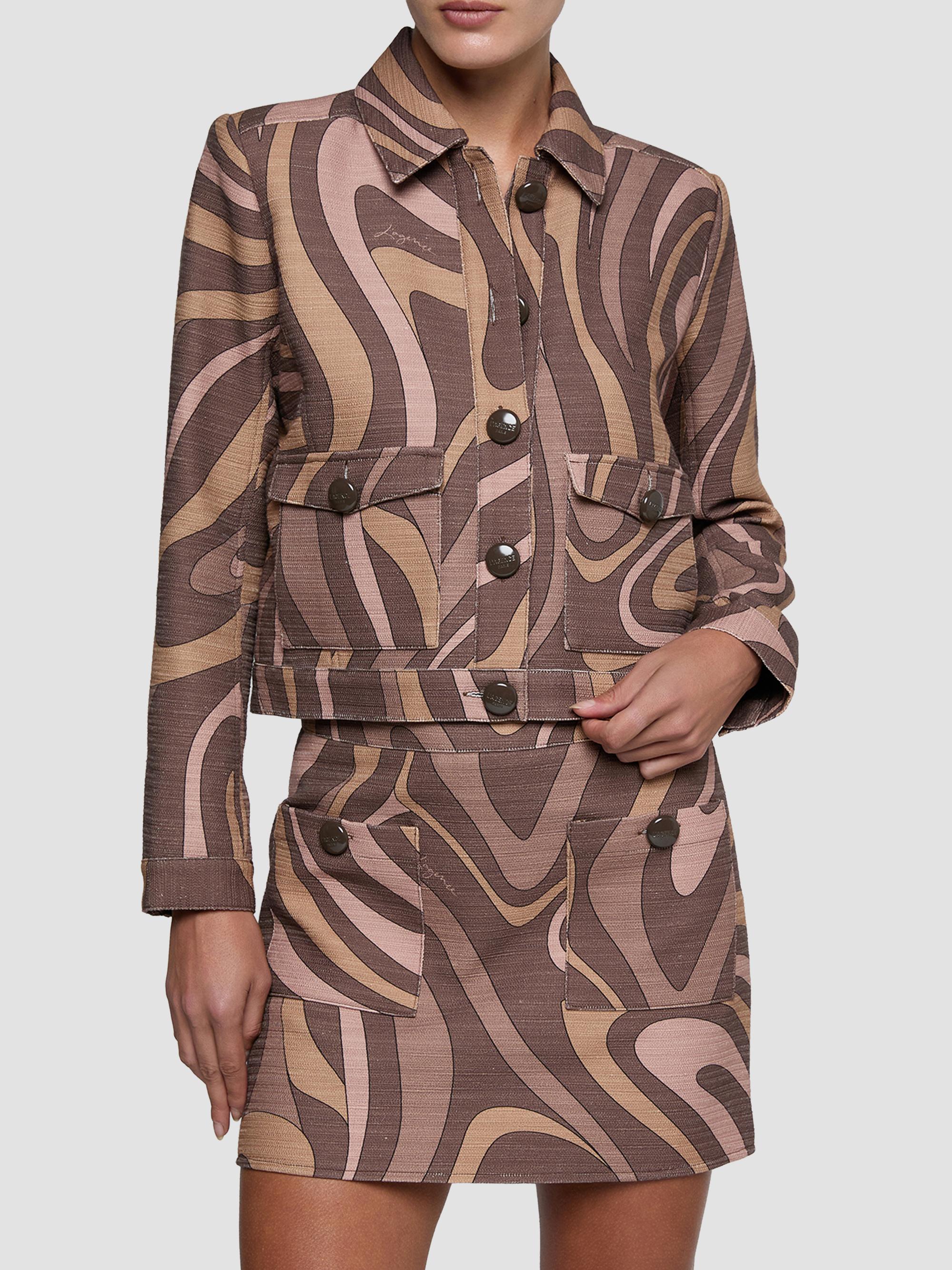 L'AGENCE Women's Nyx Abstract Cotton Crop Jacket - Sepia Brown Abstract Swirl | Thumbnail 4