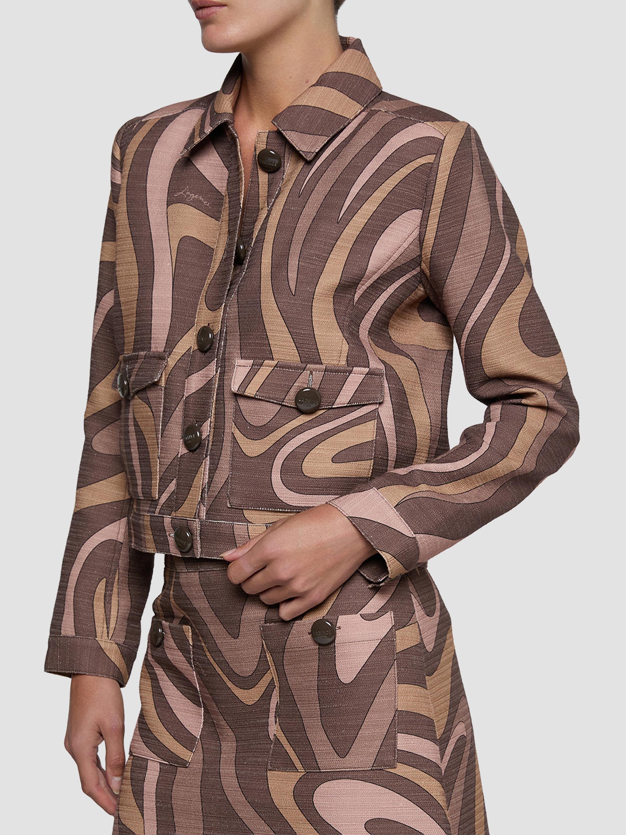 L'AGENCE Women's Nyx Abstract Cotton Crop Jacket - Sepia Brown Abstract Swirl | Thumbnail 5