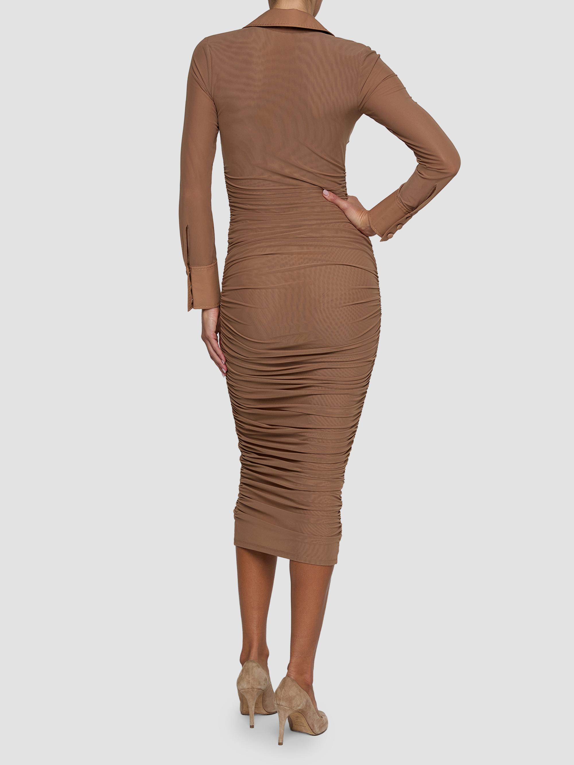 L'AGENCE Women's Adriana Ruched Body-Con Midi Shirtdress - Hazelnut | Thumbnail 3