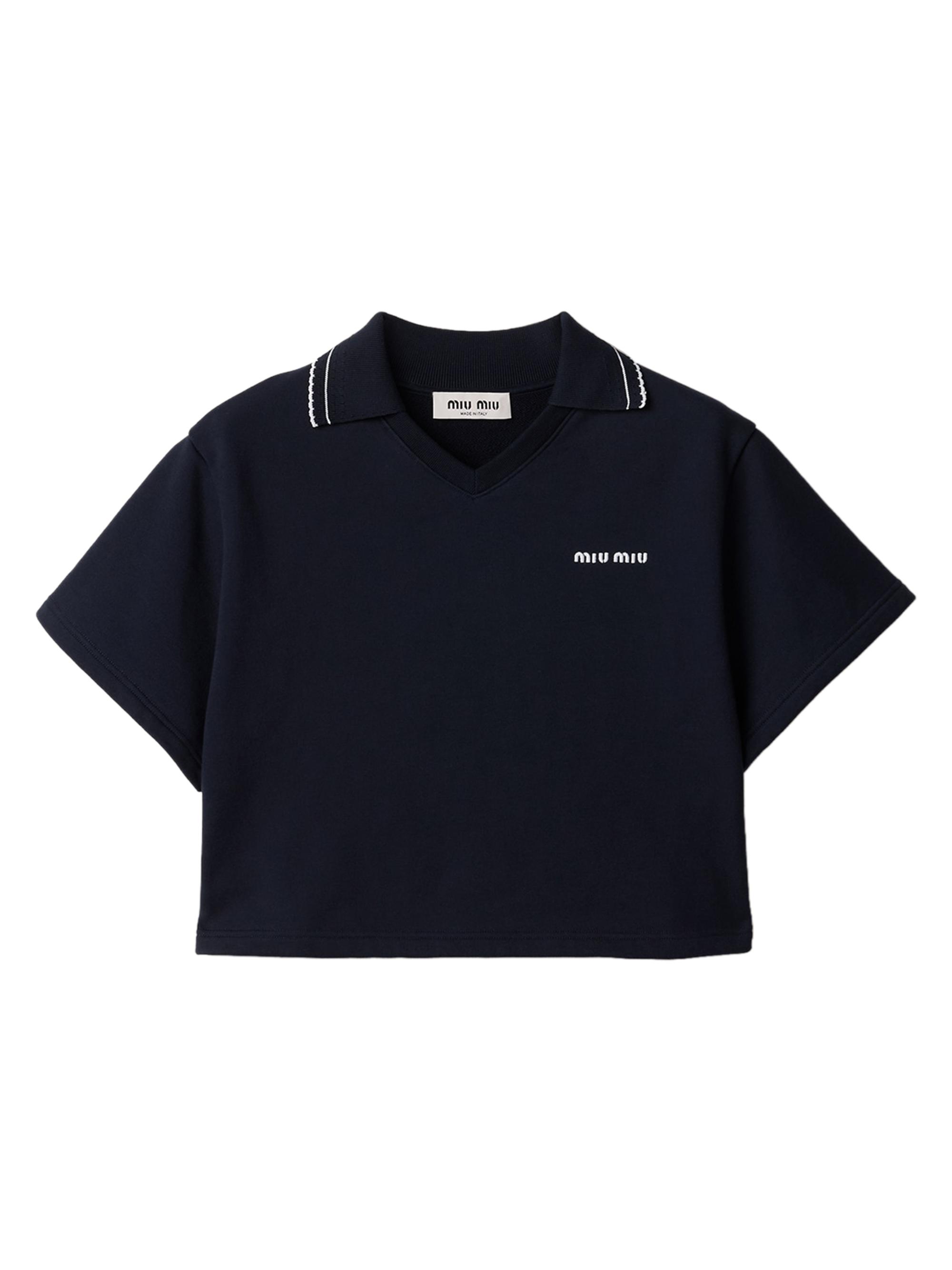 Miu Miu Women's Cropped Cotton Fleece Sweatshirt - Blue