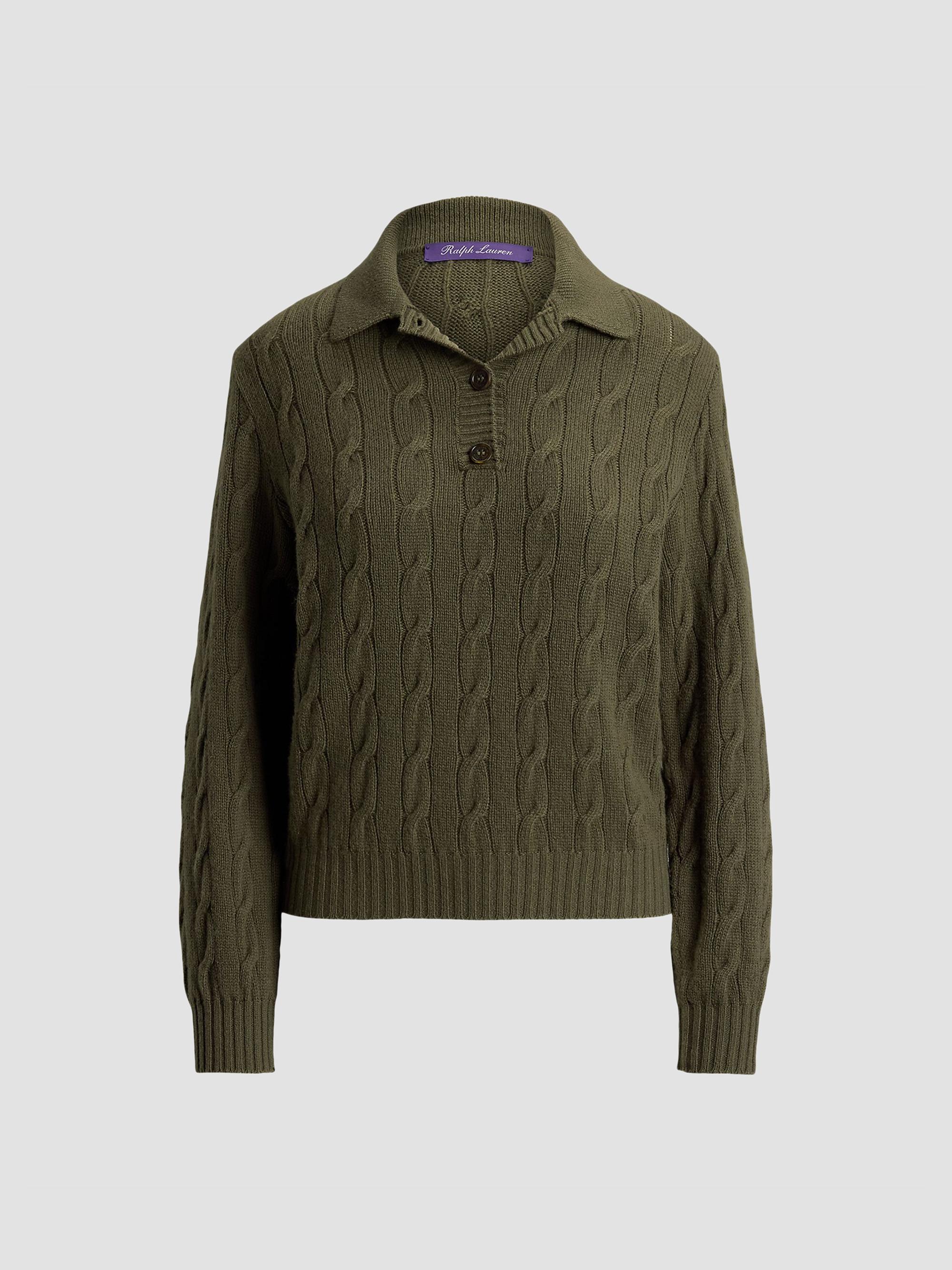 Ralph Lauren Collection Women's Cable-Knit Cashmere Polo Sweater - Cypress