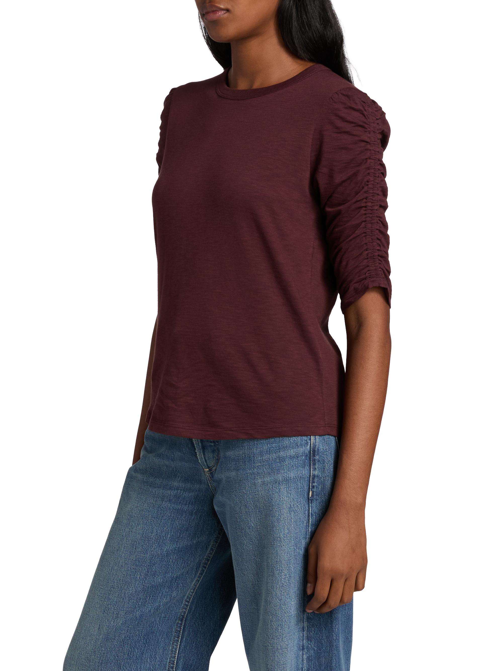 Veronica Beard Women's Waldorf Ruched-Sleeve Cotton Tee - Raisin | Thumbnail 4