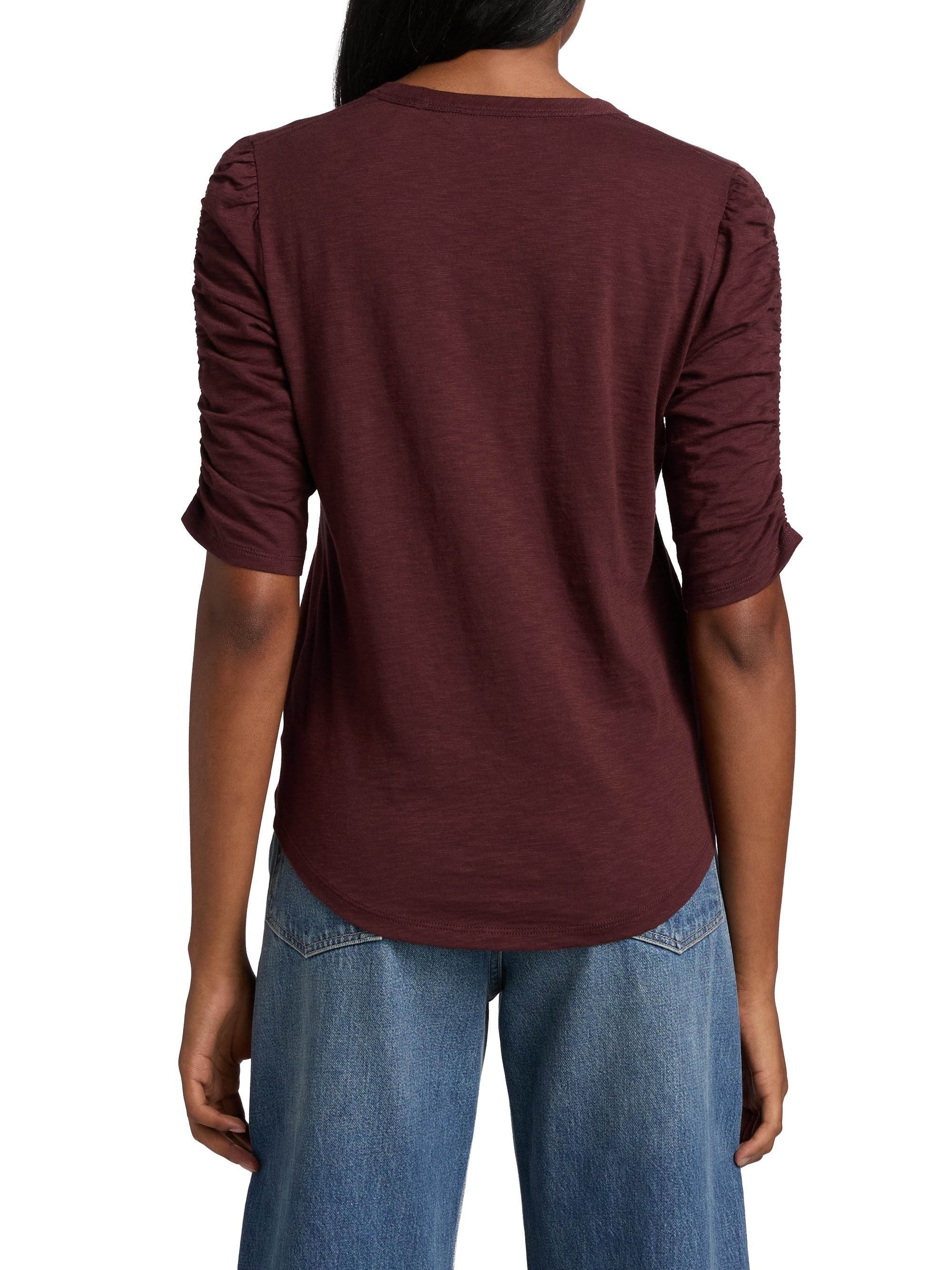 Veronica Beard Women's Waldorf Ruched-Sleeve Cotton Tee - Raisin | Thumbnail 5