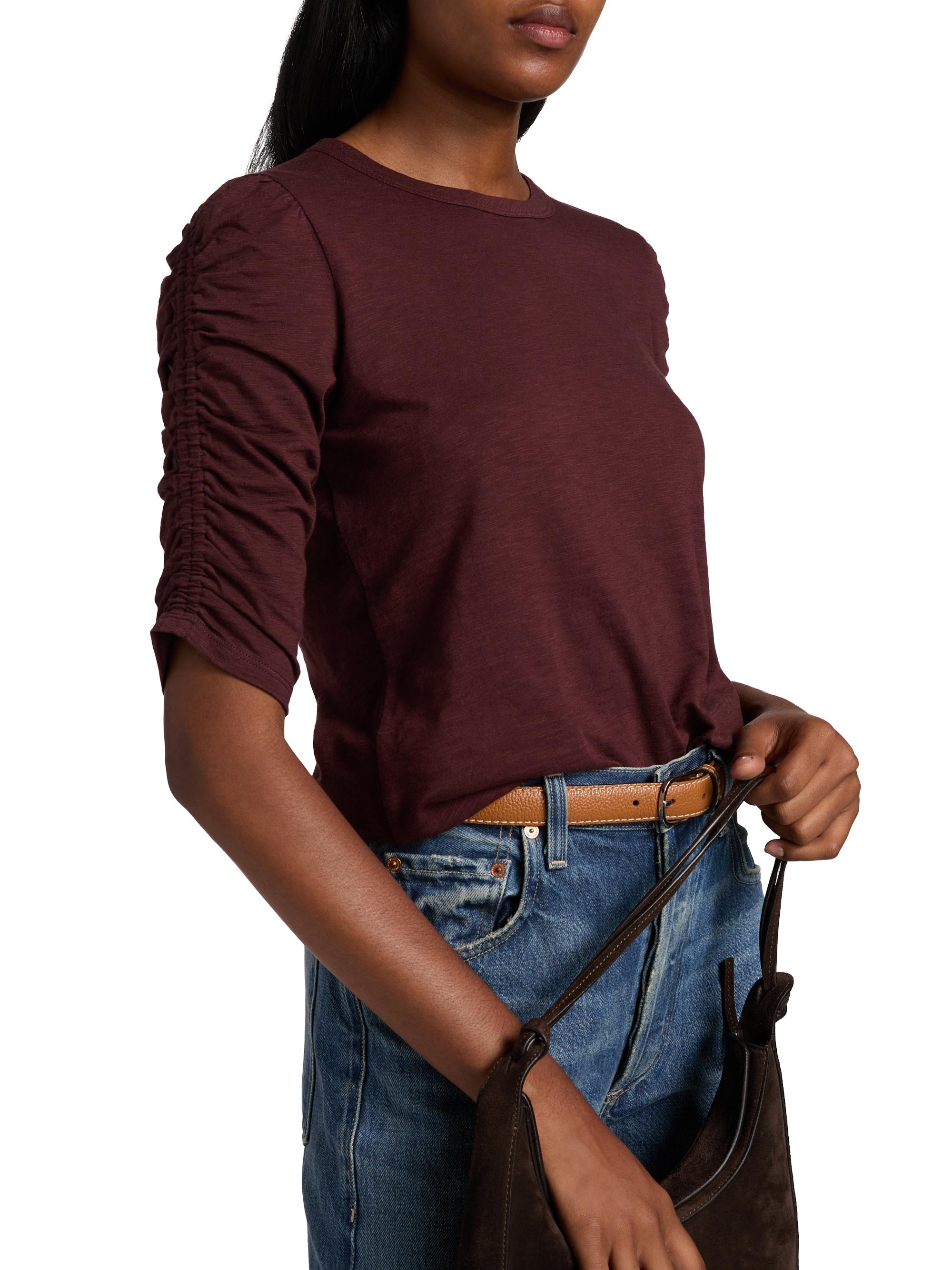 Veronica Beard Women's Waldorf Ruched-Sleeve Cotton Tee - Raisin | Thumbnail 6