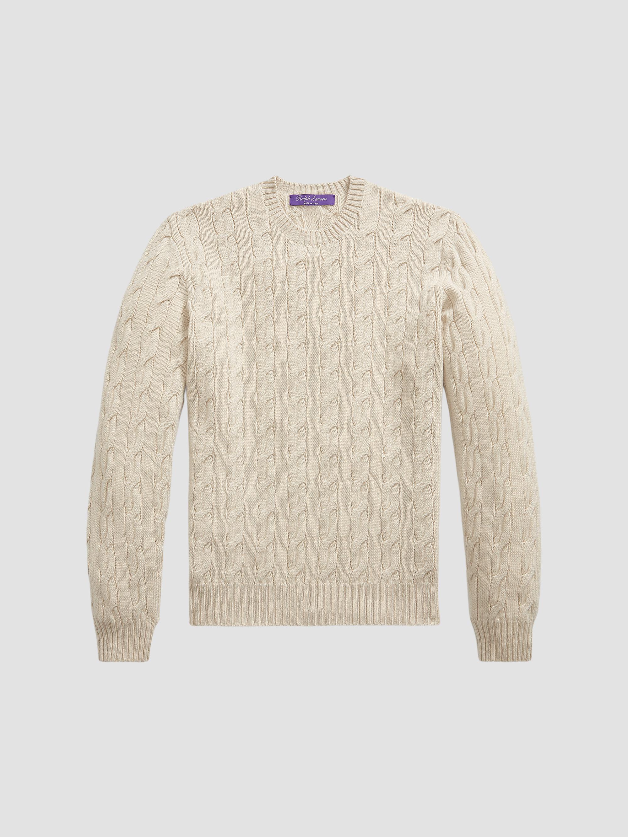 Ralph Lauren Purple Label Men's Cable-Knit Cashmere Crewneck Sweater - Champagne Melange