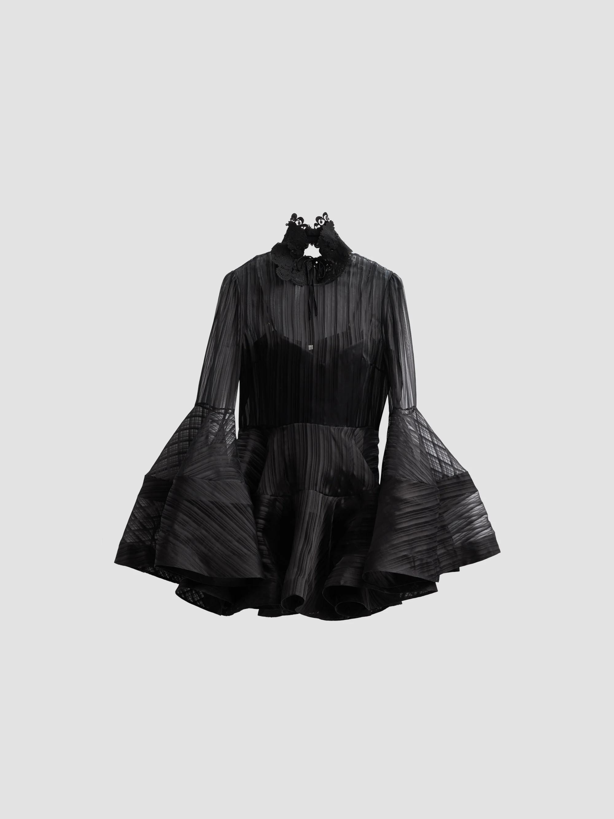 zimmermann christmas dress Women's Valiant Lantern Mini - Black finished with a fitted