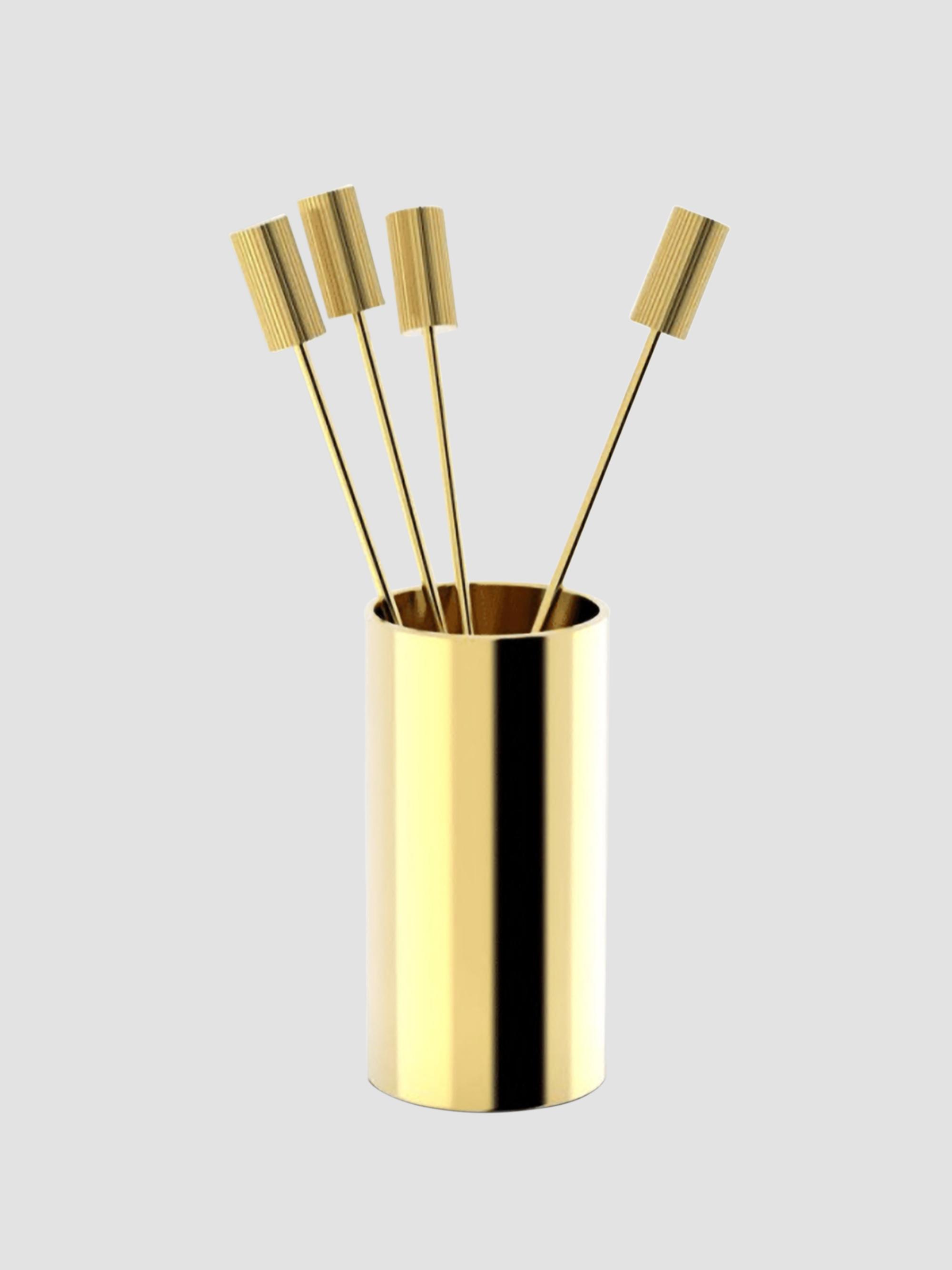 ANNA New York Striations 5-Piece Goldtone Stainless Steel Cocktail Pick & Holder Set - Gold | Thumbnail 2