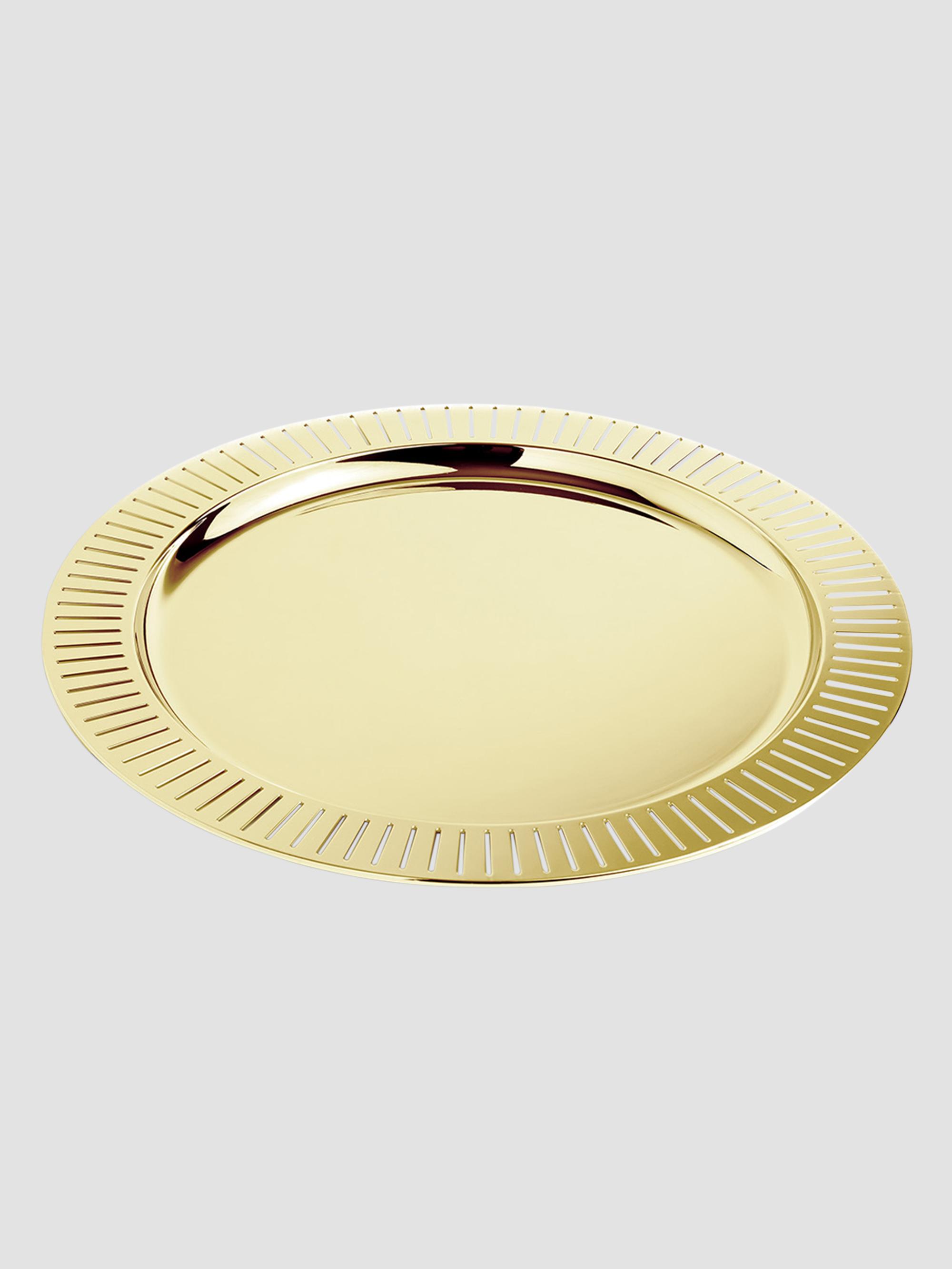 ANNA New York Striations Goldtone Stainless Steel Round Serving Tray - Gold | Thumbnail 2