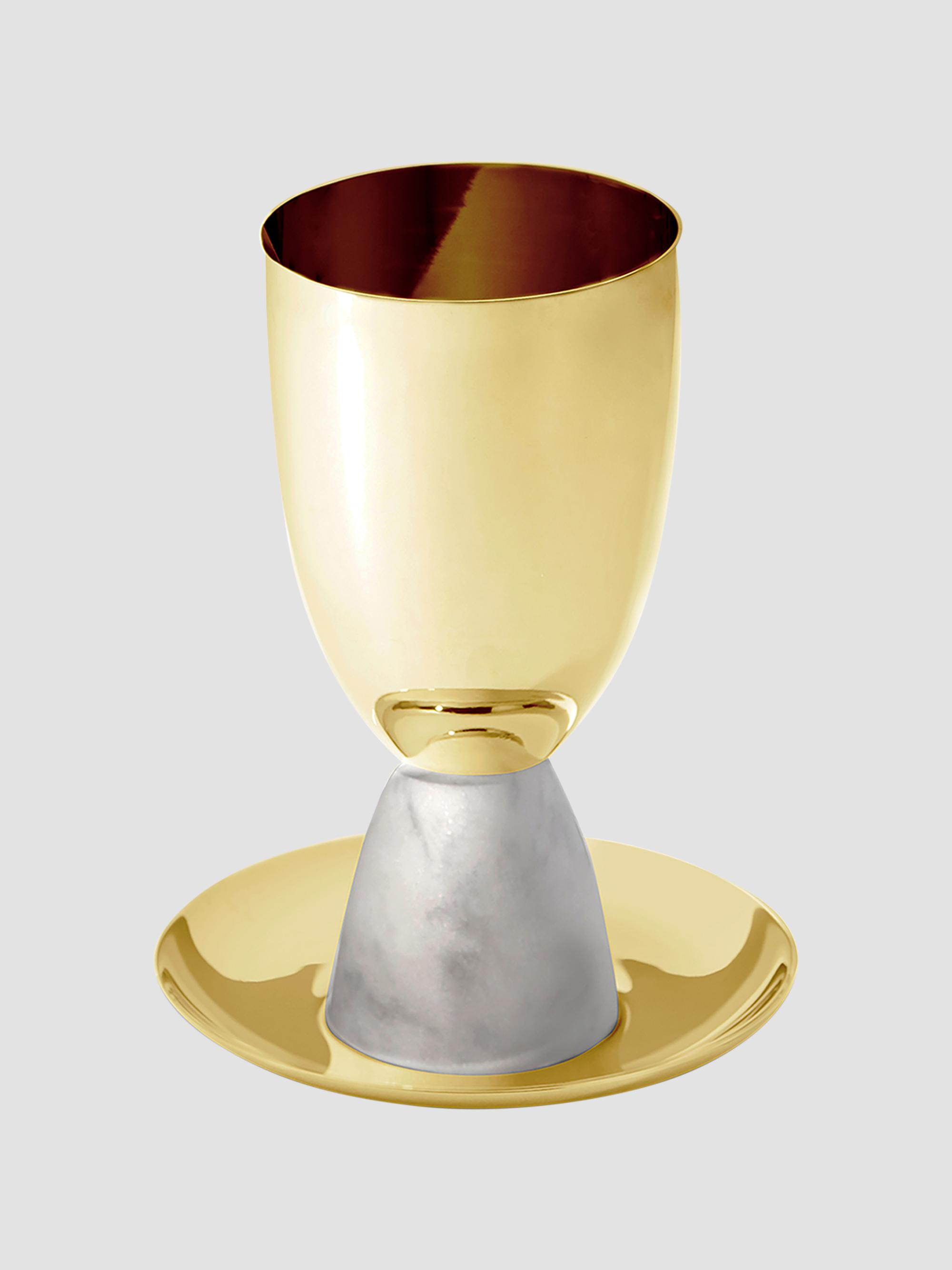 ANNA New York Coluna Goldtone Stainless Steel & Marble Kiddush Cup - White Gold | Thumbnail 3