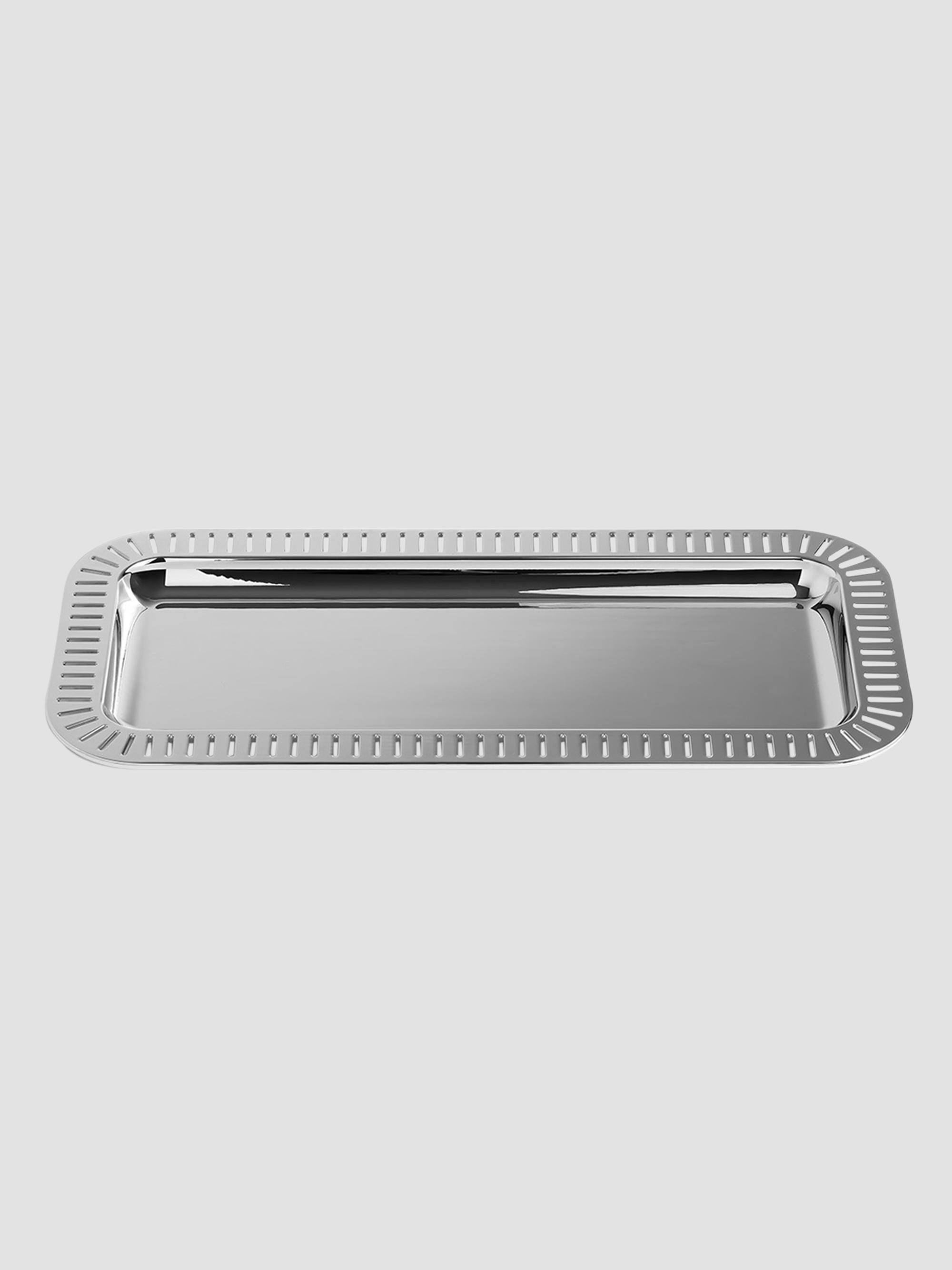 ANNA New York Striations Small Rectangular Stainless Steel Serving Tray - Silver | Thumbnail 5