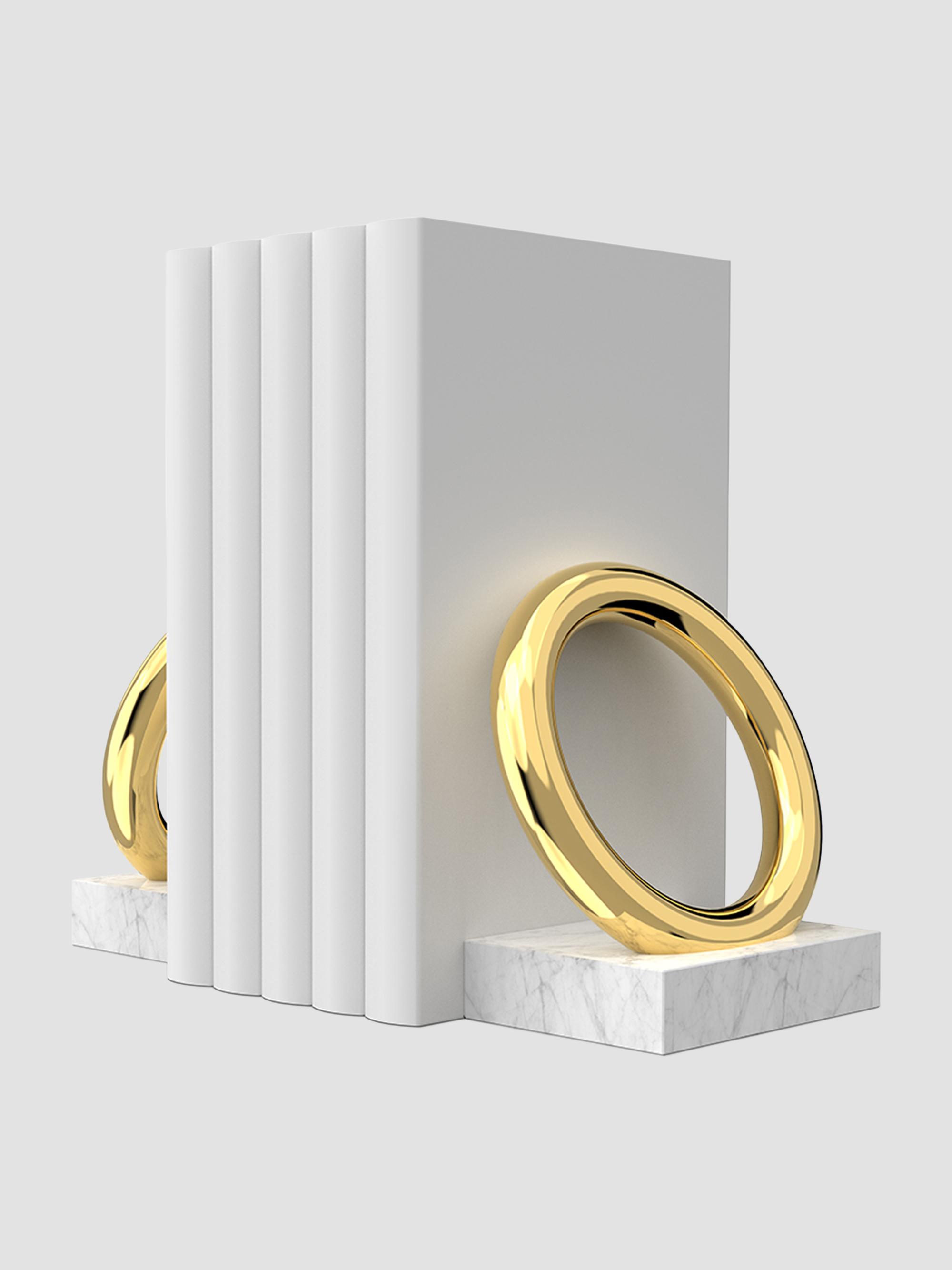 ANNA New York Ring Marble & Goldtone Stainless Steel Bookends - White Gold | Thumbnail 4