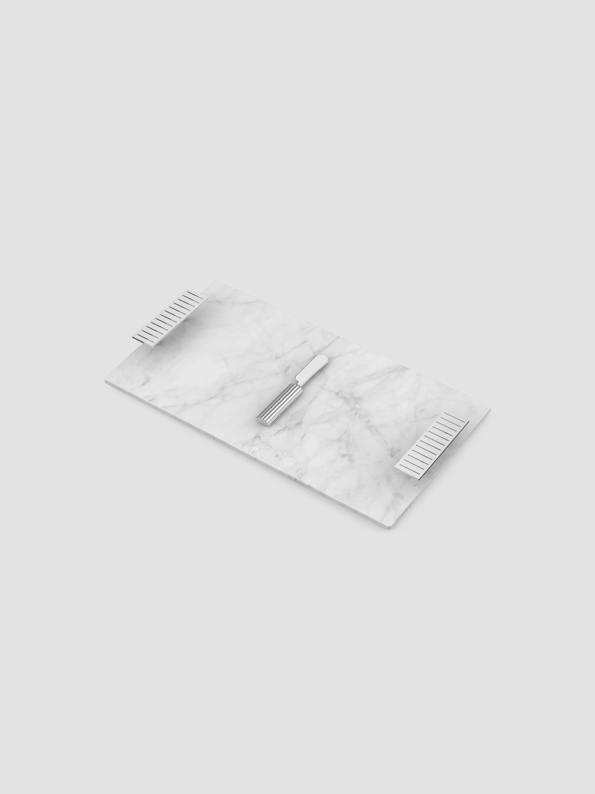 ANNA New York Striations Cheeseboard & Knife Set - White Silver | Thumbnail 2