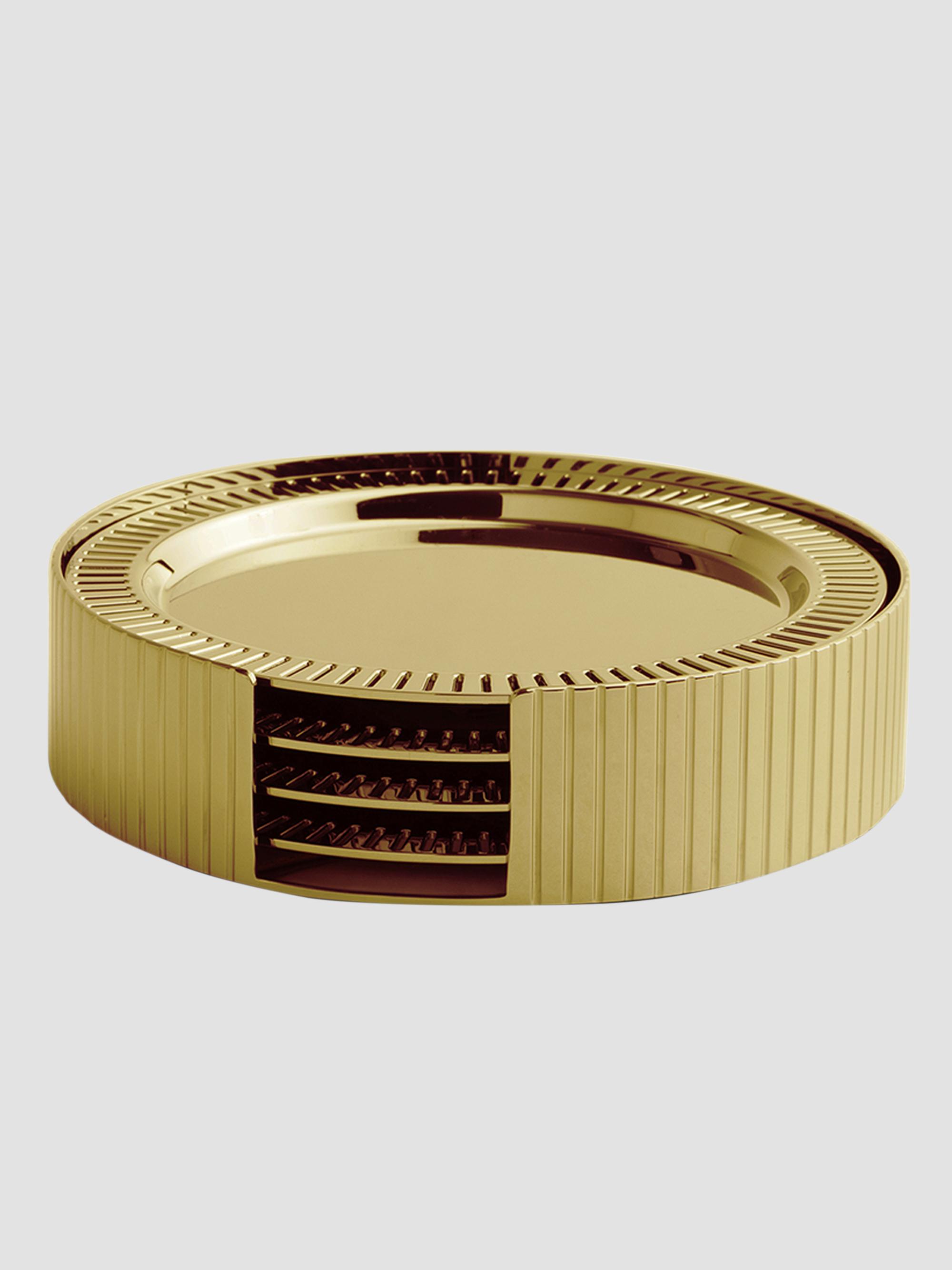 ANNA New York Striations 5-Piece Goldtone Stainless Steel Coaster & Holder Set - Gold | Thumbnail 2