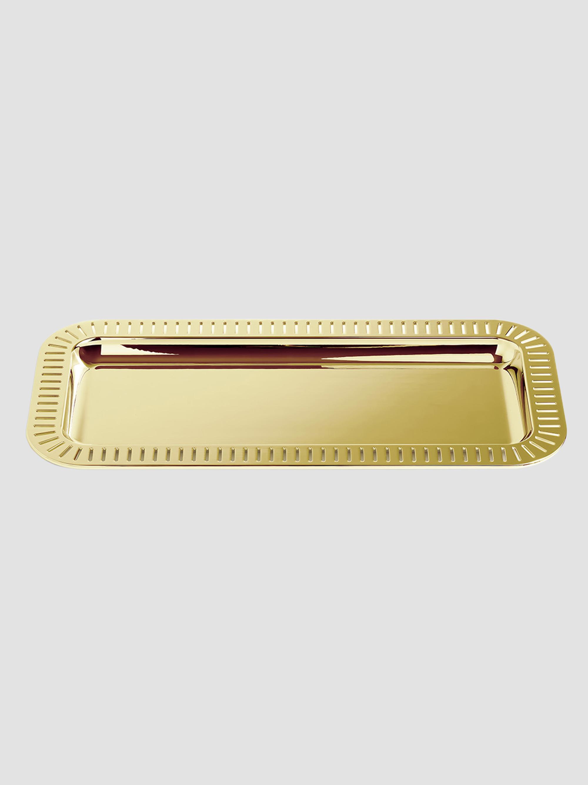 ANNA New York Striations Goldtone Stainless Steel Small Rectangular Serving Tray - Gold | Thumbnail 4