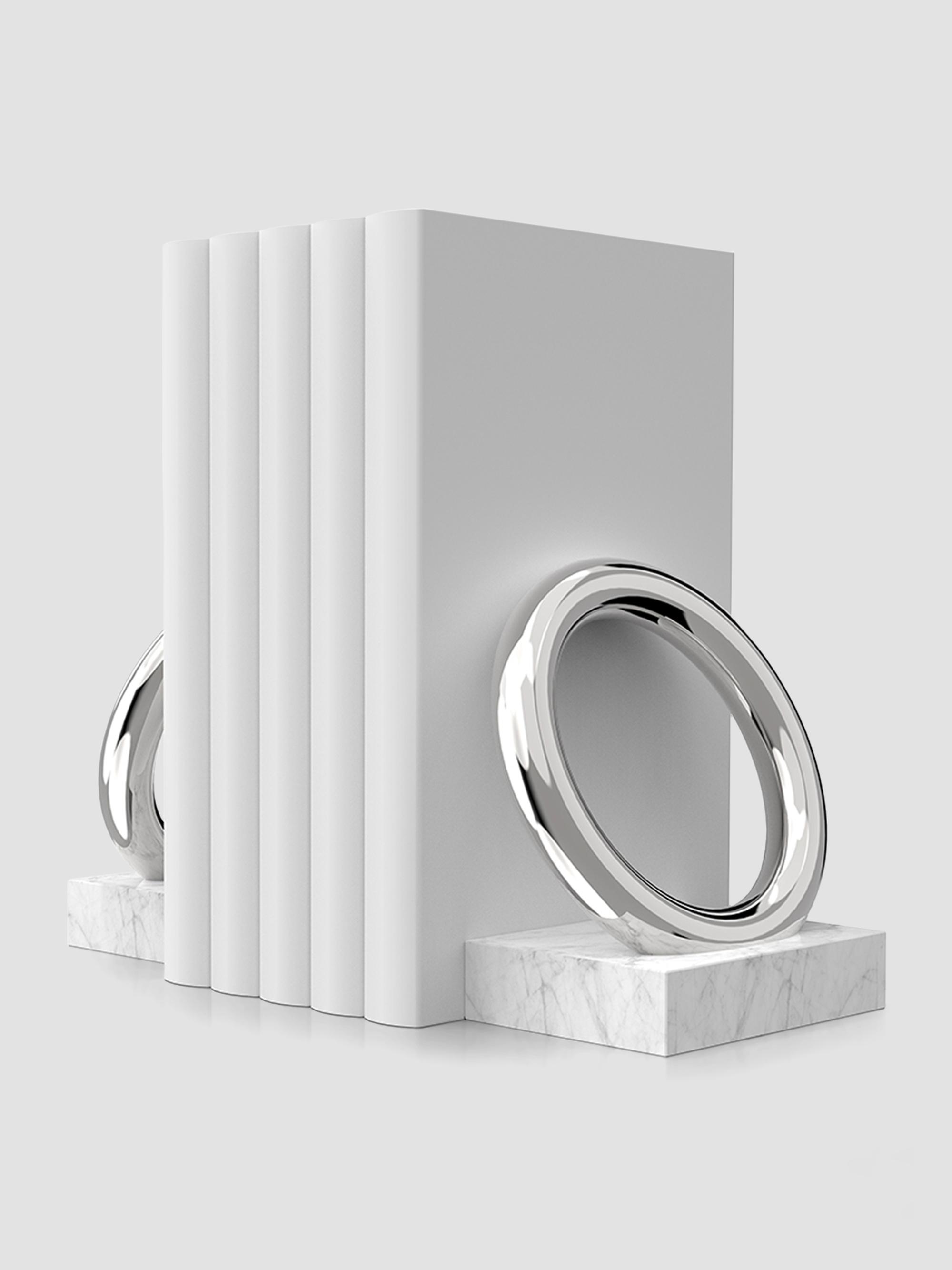 ANNA New York Ring Marble & Stainless Steel Bookends - White Silver | Thumbnail 4