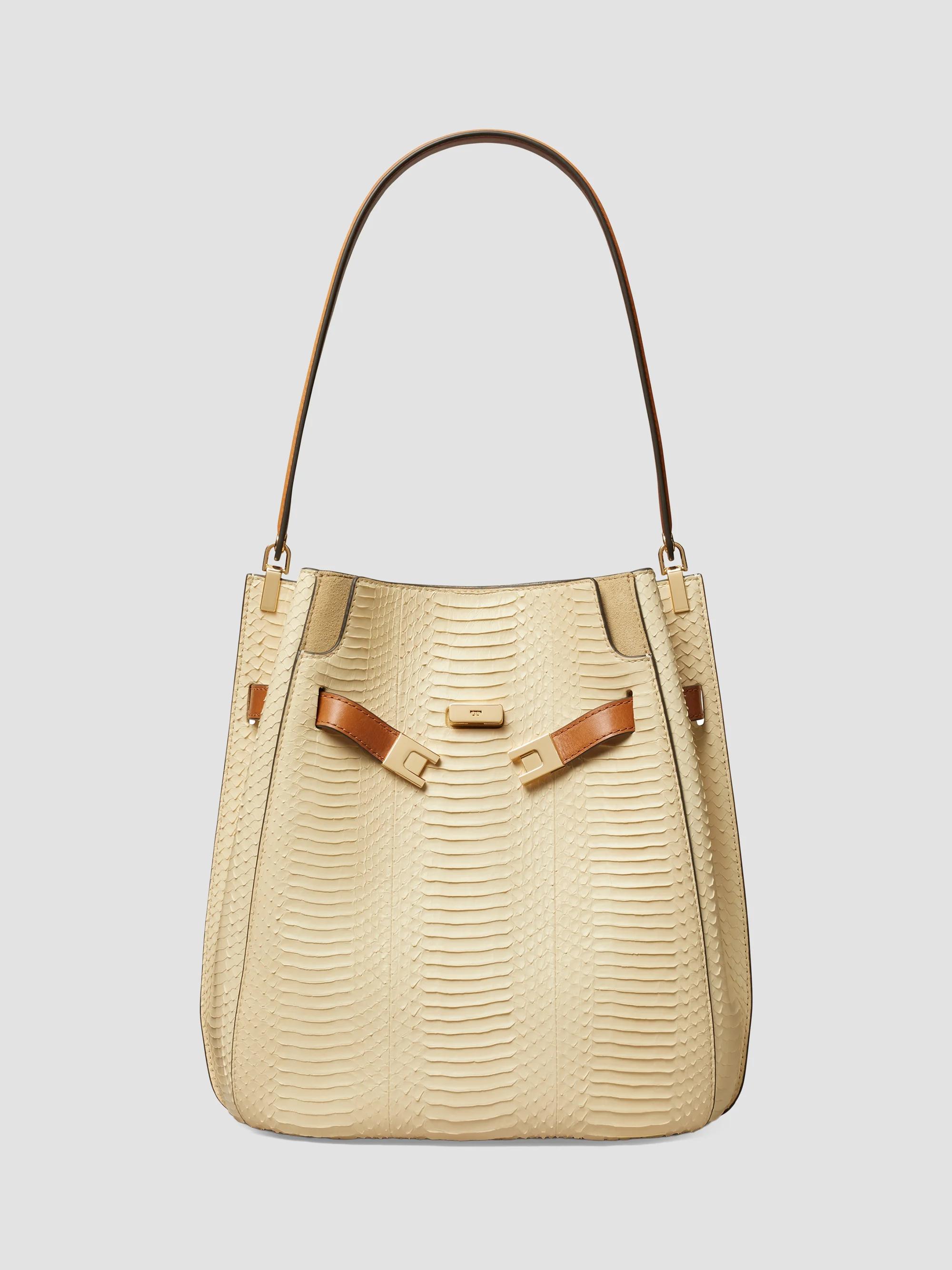 Tory Burch Lee Radziwill Snake-Embossed Leather Bucket Bag | Saks