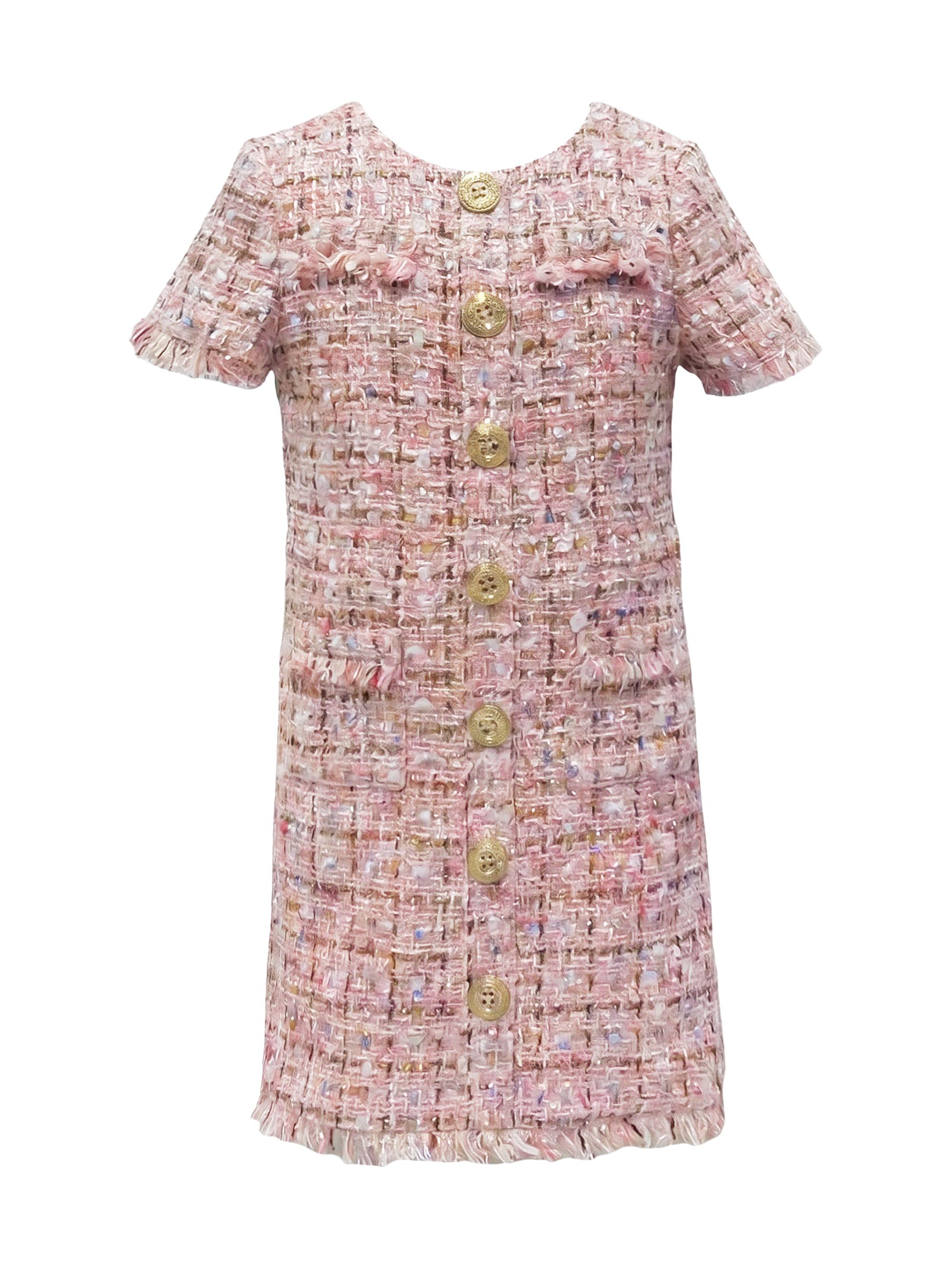 Mac Duggal Little Girl's & Girl's Bouclé Short-Sleeve Minidress - Pink Multi