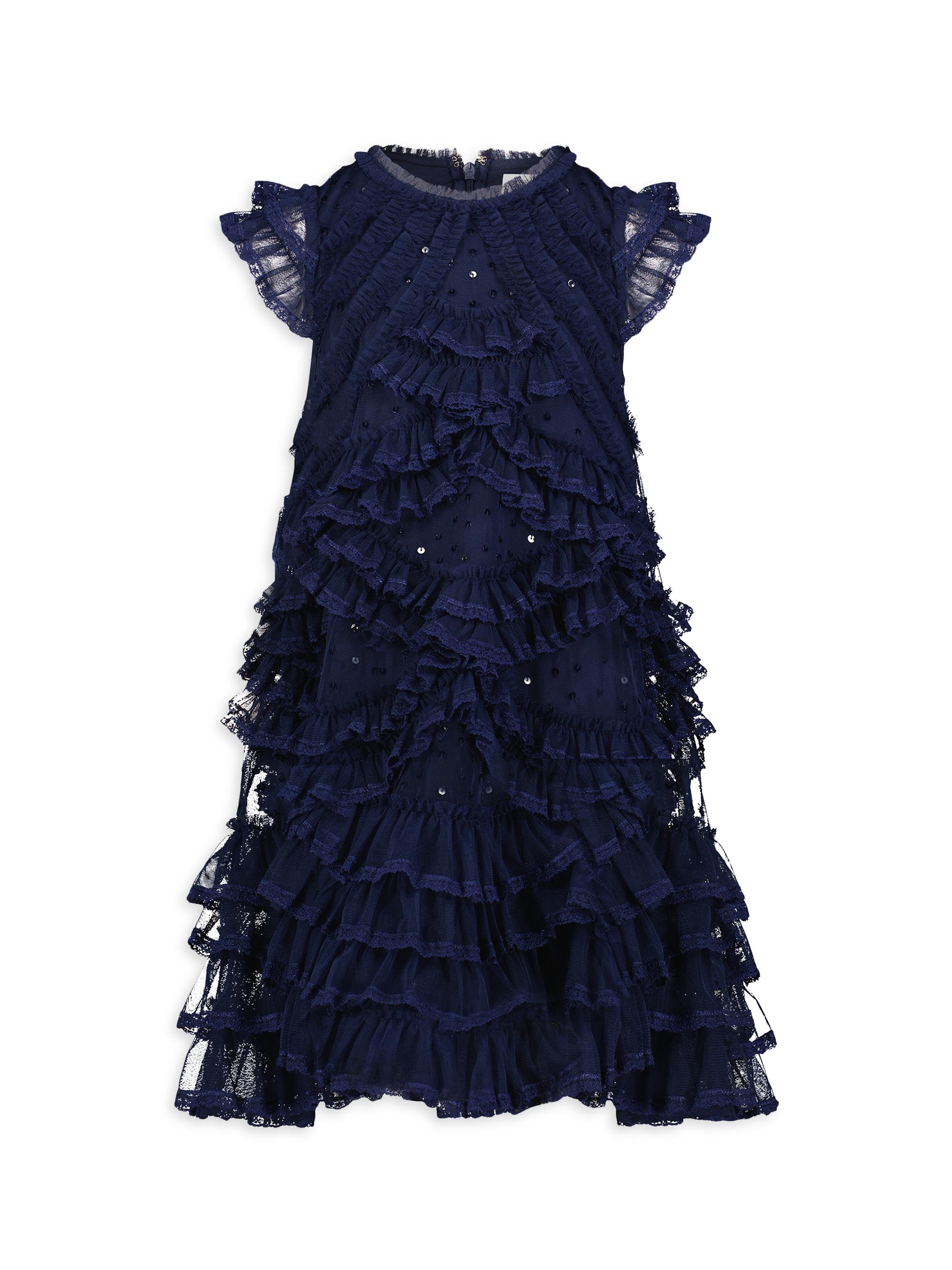Mac Duggal Little Girl's & Girl's Sequin Ruffled Dress - Navy