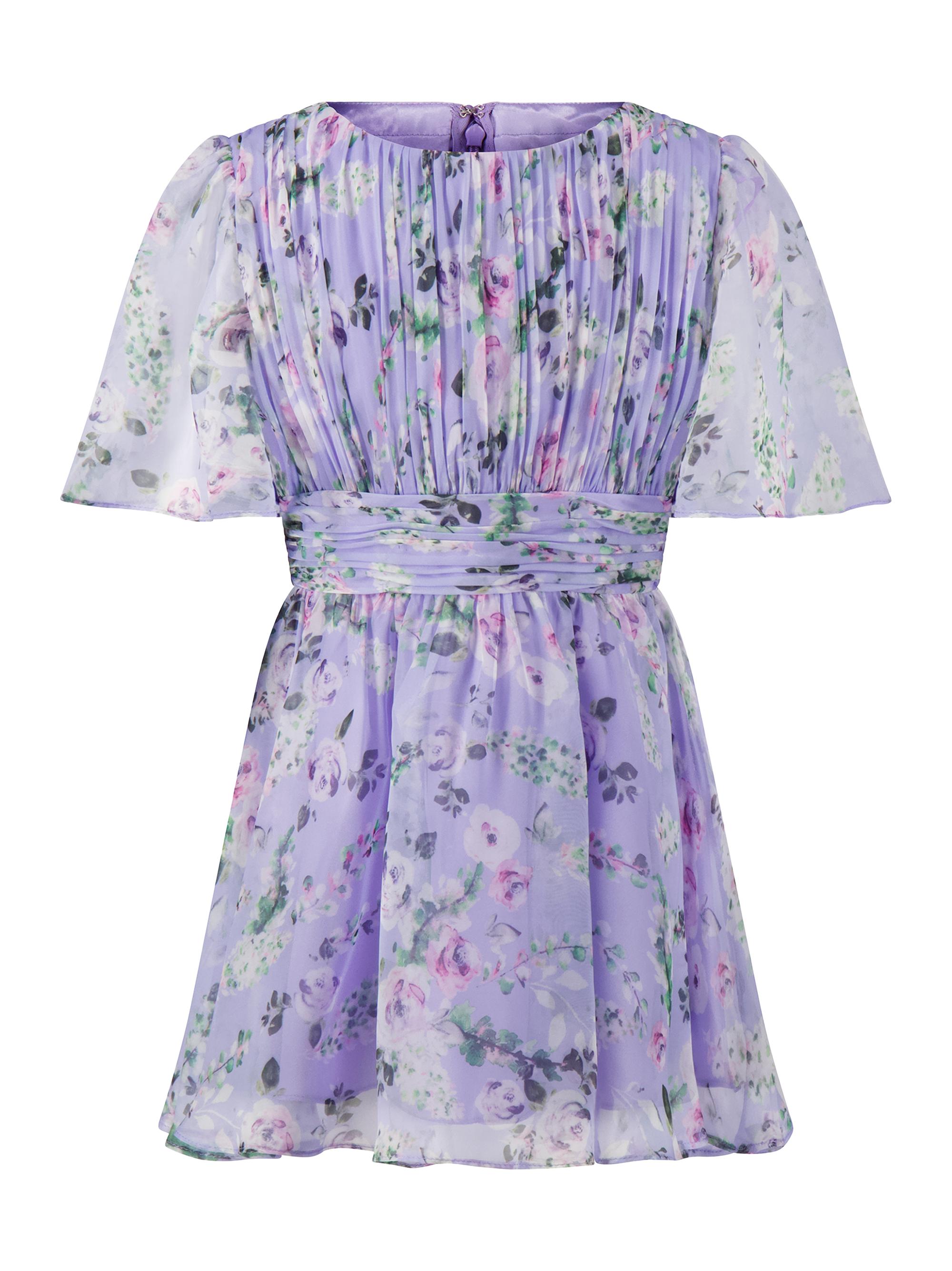Mac Duggal Little Girl's & Girl's Floral Pleated Dress - Bluelavenderfloral