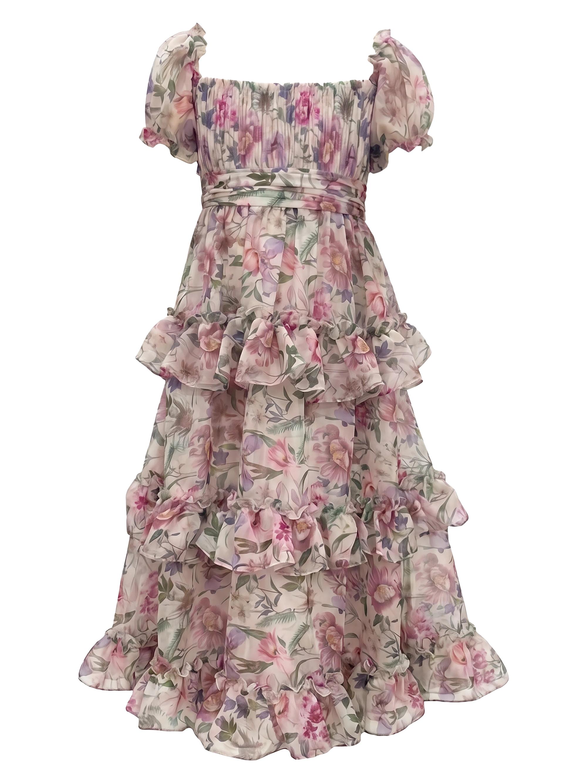 Mac Duggal Little Girl's & Girl's Floral Ruffle Tiered Midi-Dress - Pinkfloral