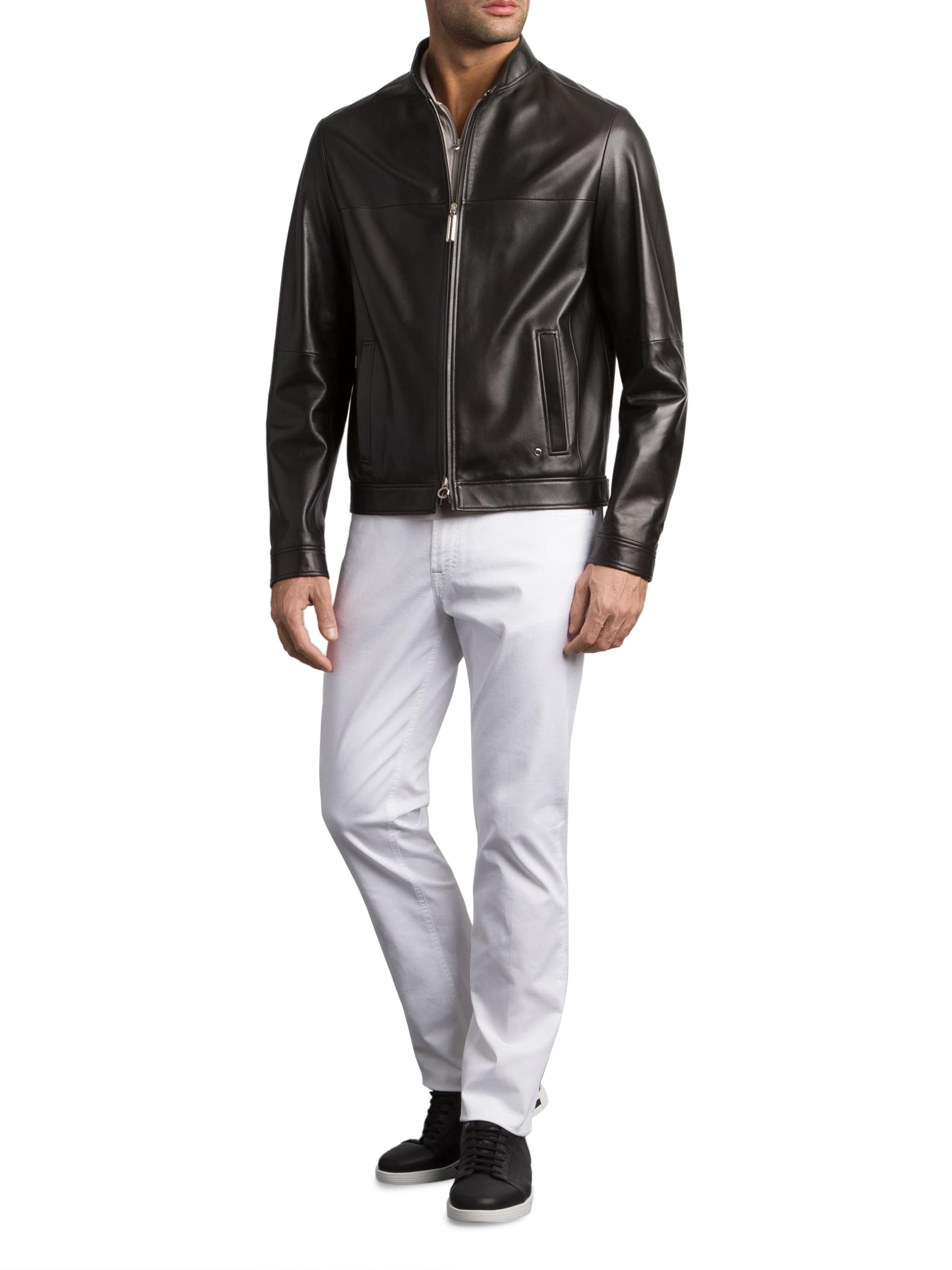 Stefano Ricci Men's Lambskin Leather Biker Jacket - Black