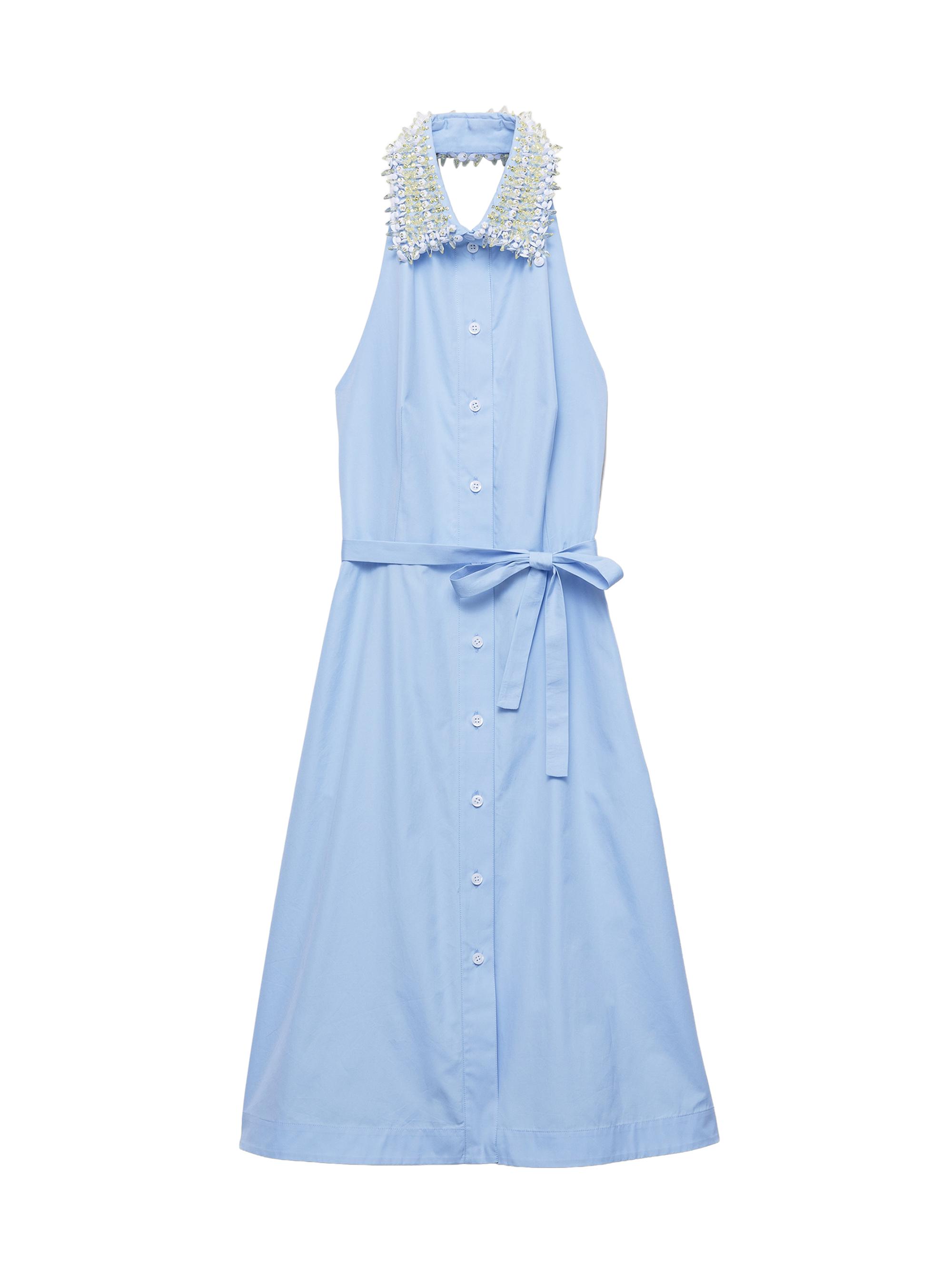Prada Women's Embroidered Poplin Shirt Dress - Blue