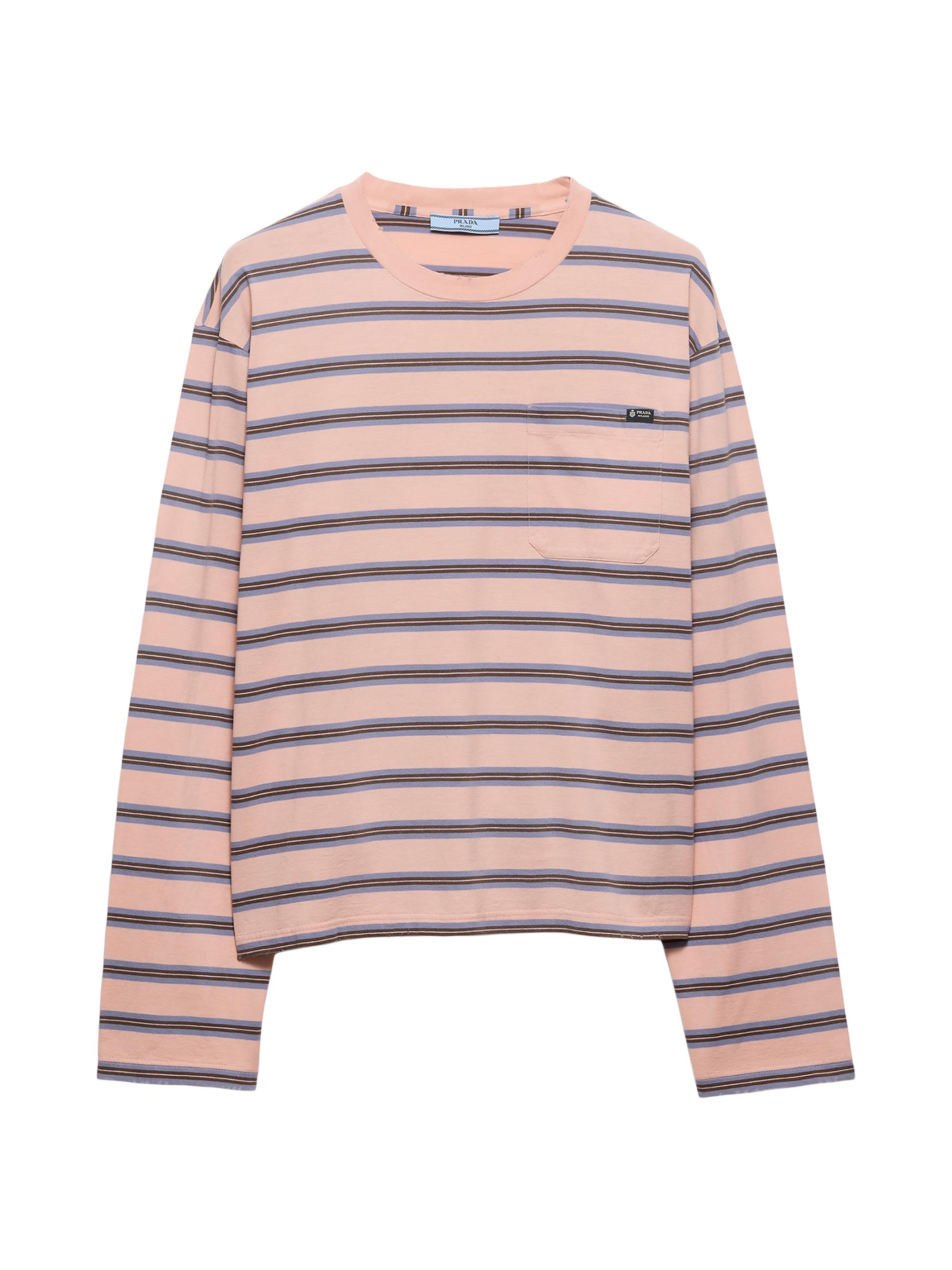 Prada Women's Long-Sleeved Striped Cotton Jersey T-Shirt - Pink