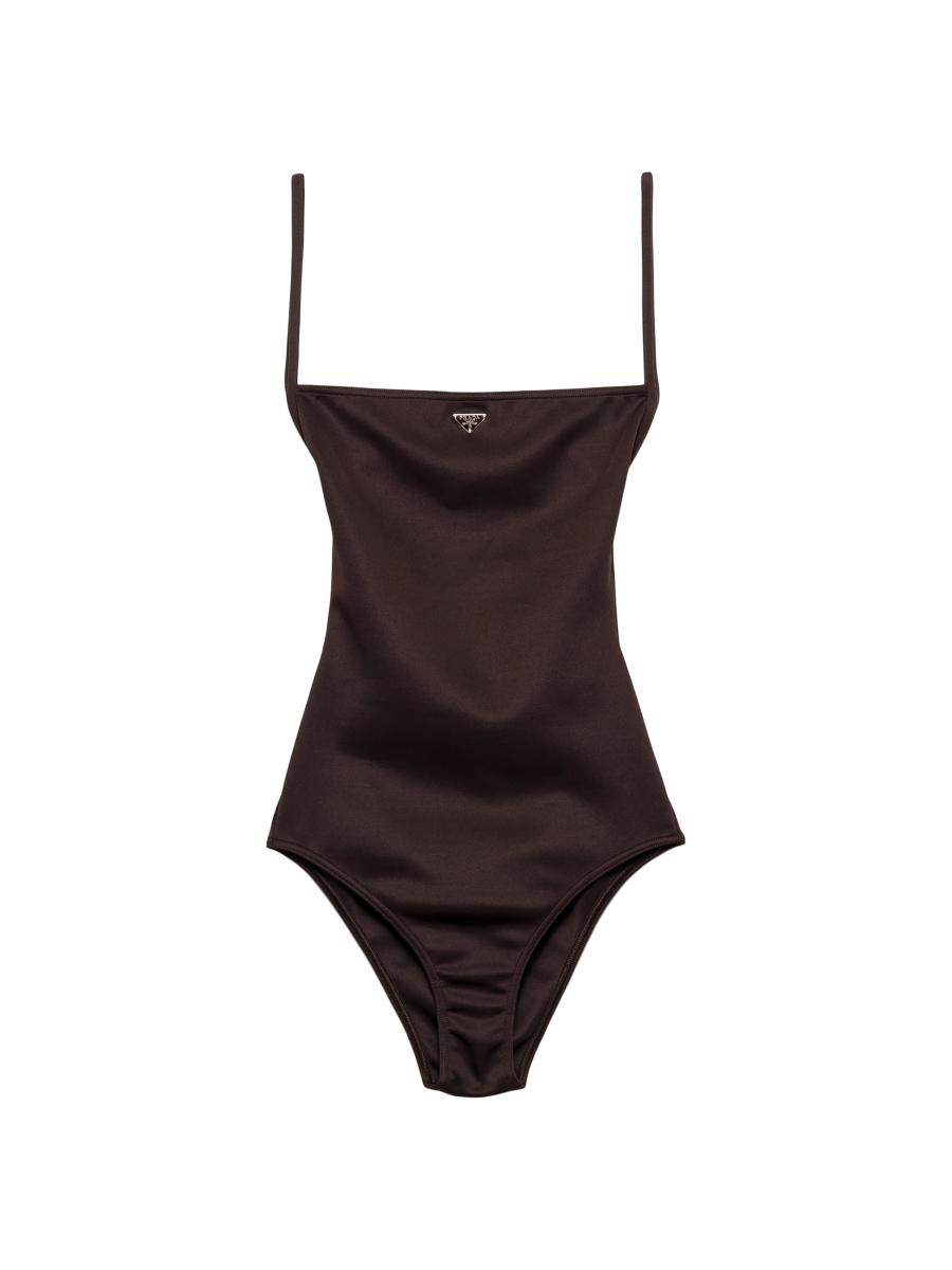 Prada Einteiliger Badeanzug Aus Interlock-strick In Brown