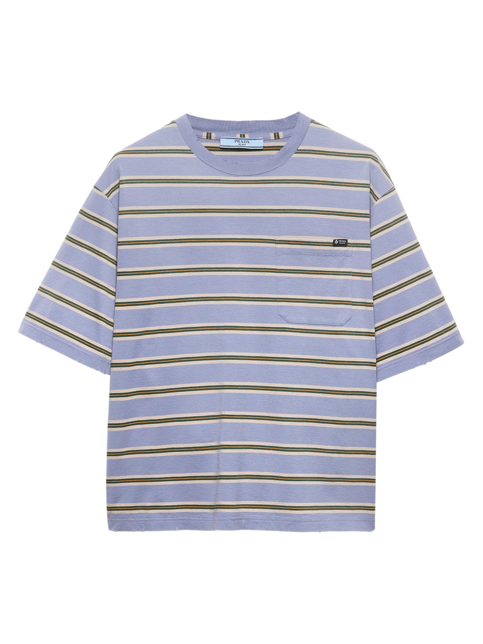 Prada Women's Striped Cotton Jersey T-Shirt - Blue | Thumbnail 6