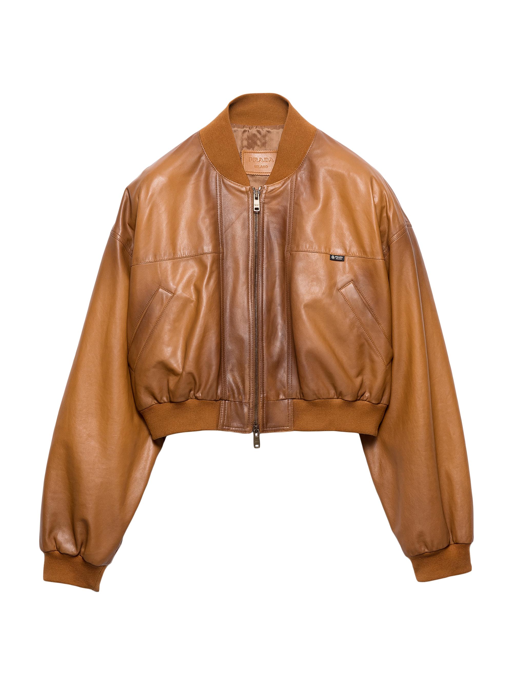 Prada Women's Cropped Nappa Leather Jacket - Brown