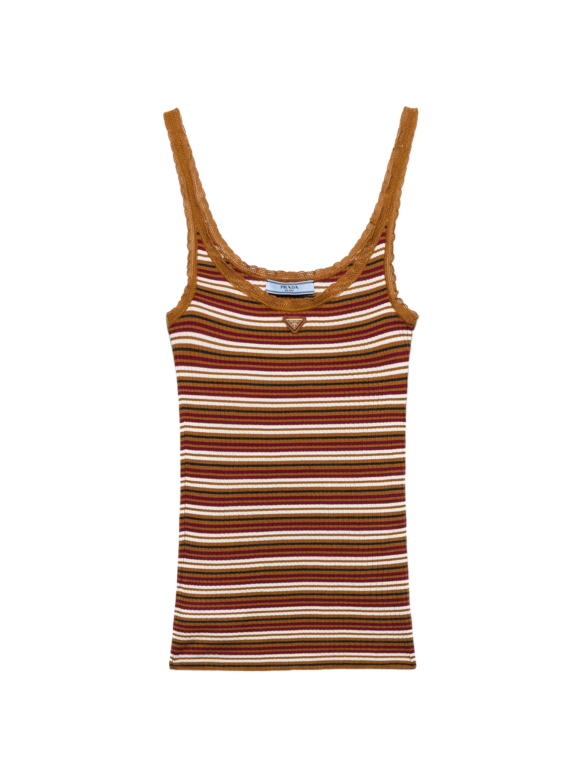 Prada Women's Striped Cotton Top - Brown | Thumbnail 6