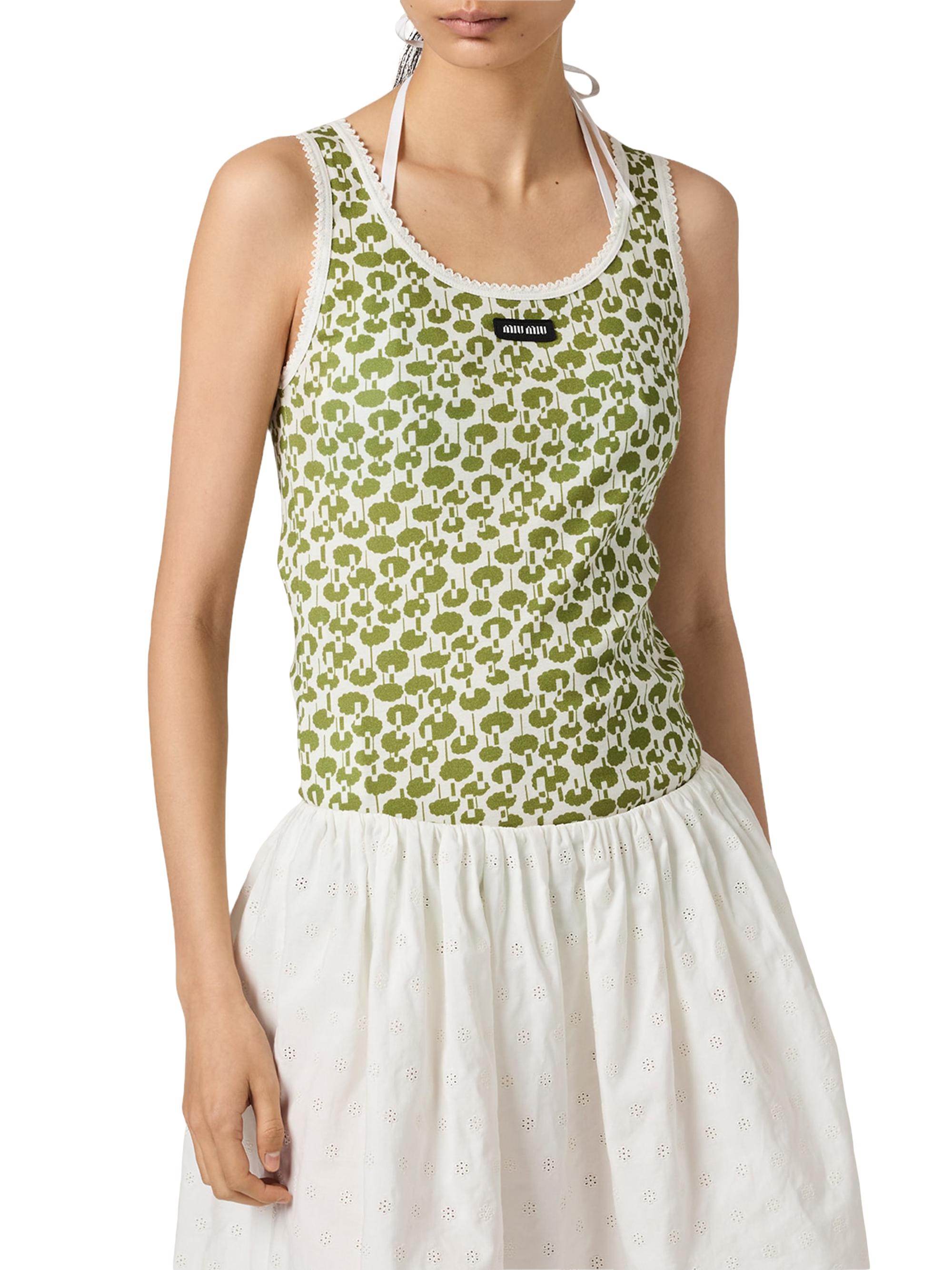 Miu Miu Women's Cotton Tank Top - Beige Khaki | Thumbnail 2