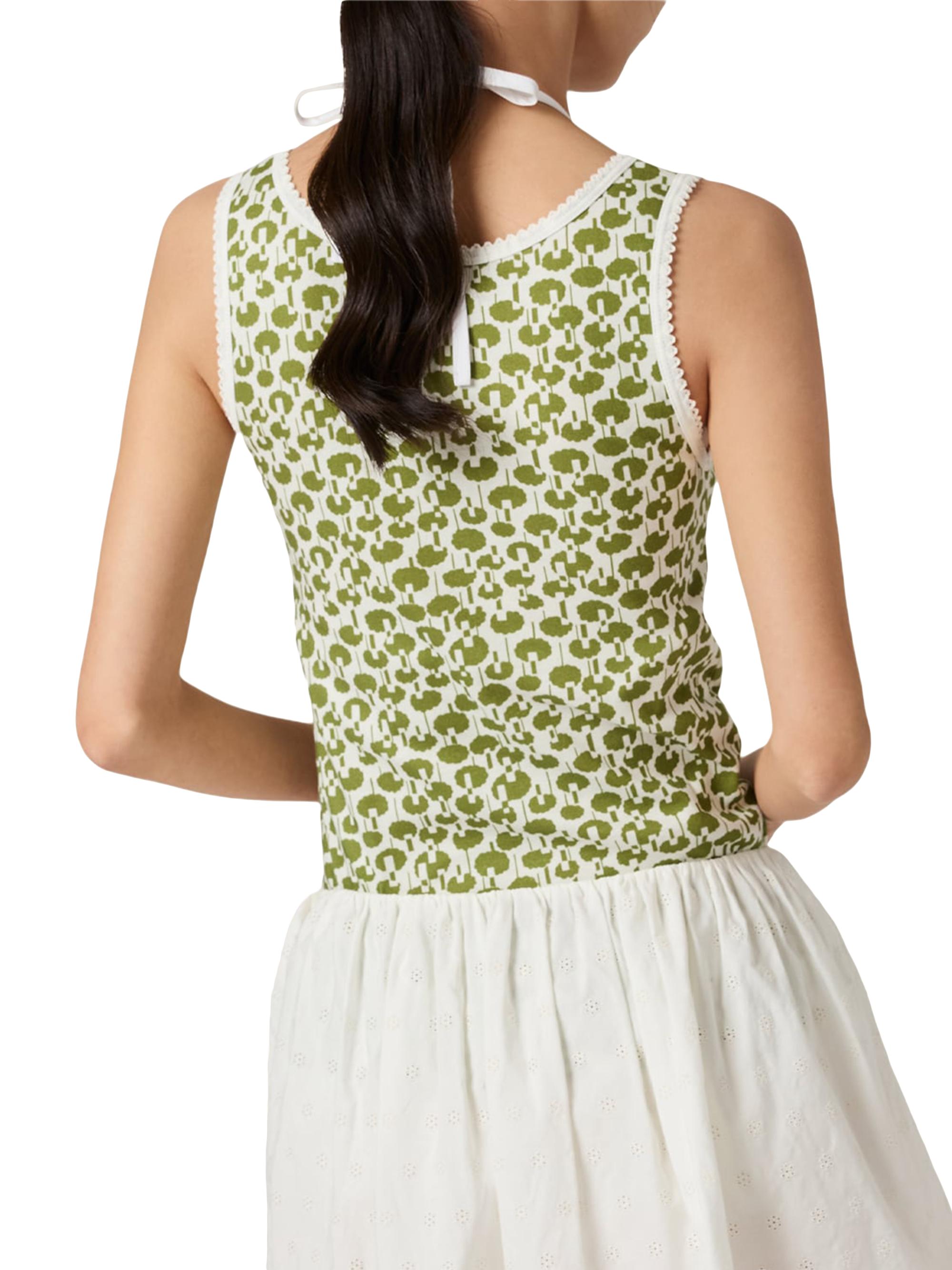 Miu Miu Women's Cotton Tank Top - Beige Khaki | Thumbnail 4