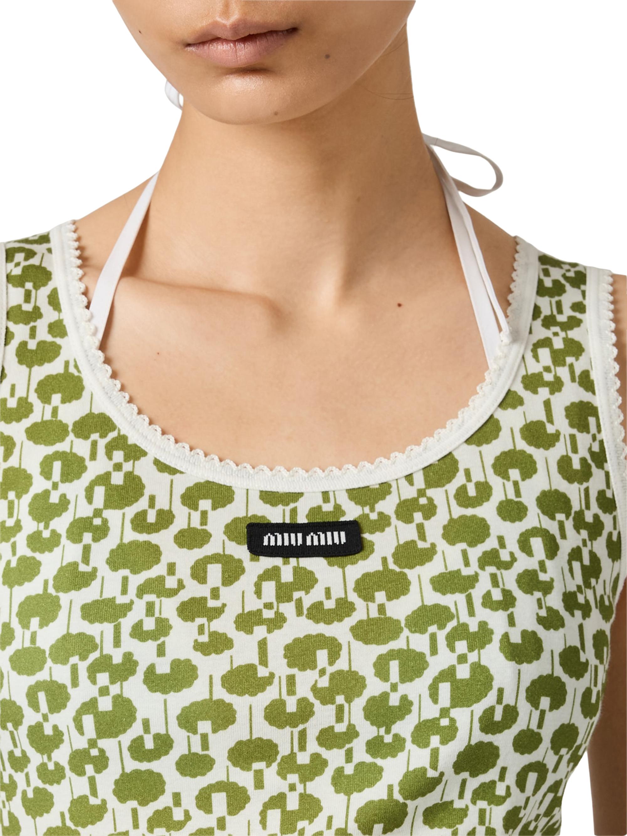 Miu Miu Women's Cotton Tank Top - Beige Khaki | Thumbnail 5