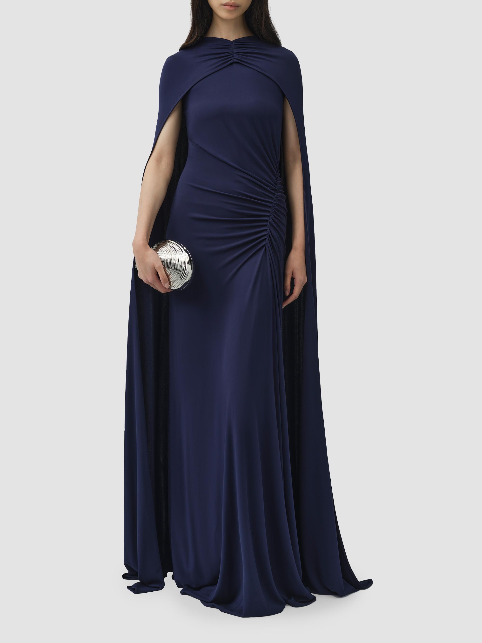 SIMKHAI Women's Draped Stretch Jersey Demi Cape Gown - Midnight | Thumbnail 9