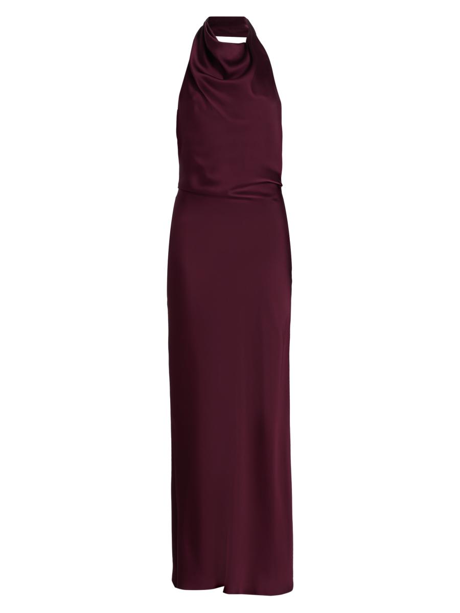 Simkhai Women's Reannon Draped Satin Halter Gown In Burgundy