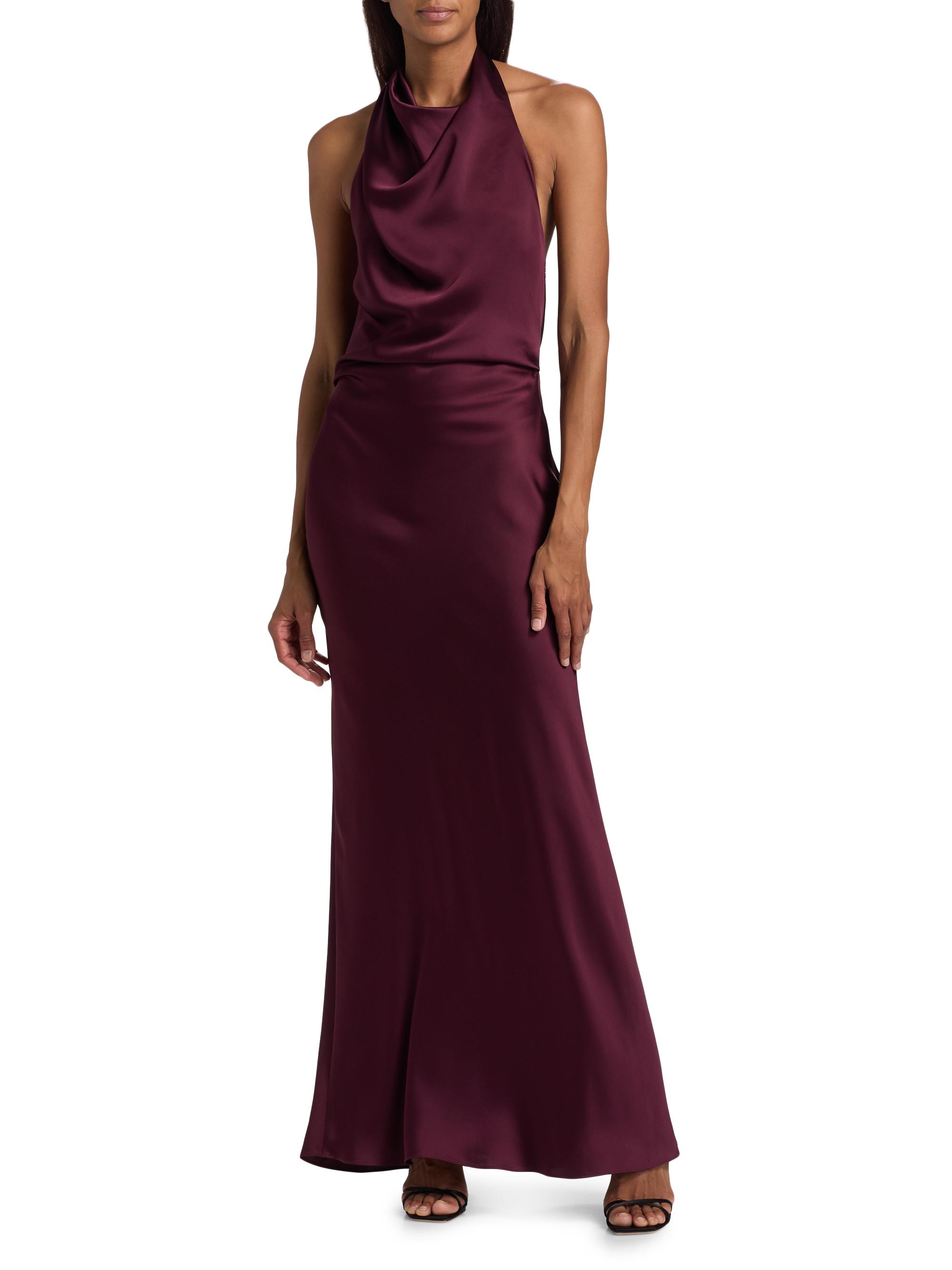 SIMKHAI Women's Reannon Draped Satin Halter Gown - Fig | Thumbnail 3
