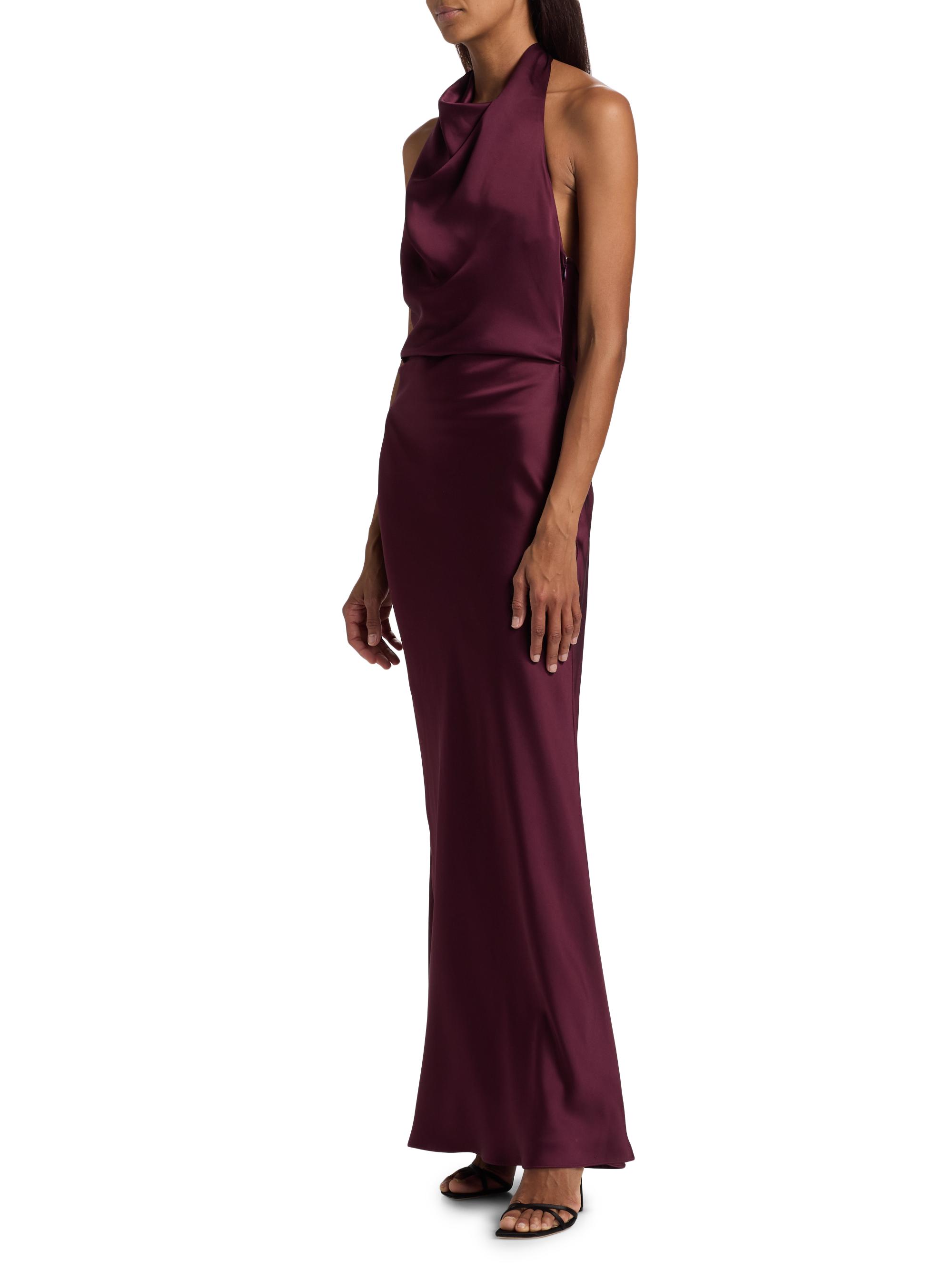 SIMKHAI Women's Reannon Draped Satin Halter Gown - Fig | Thumbnail 4