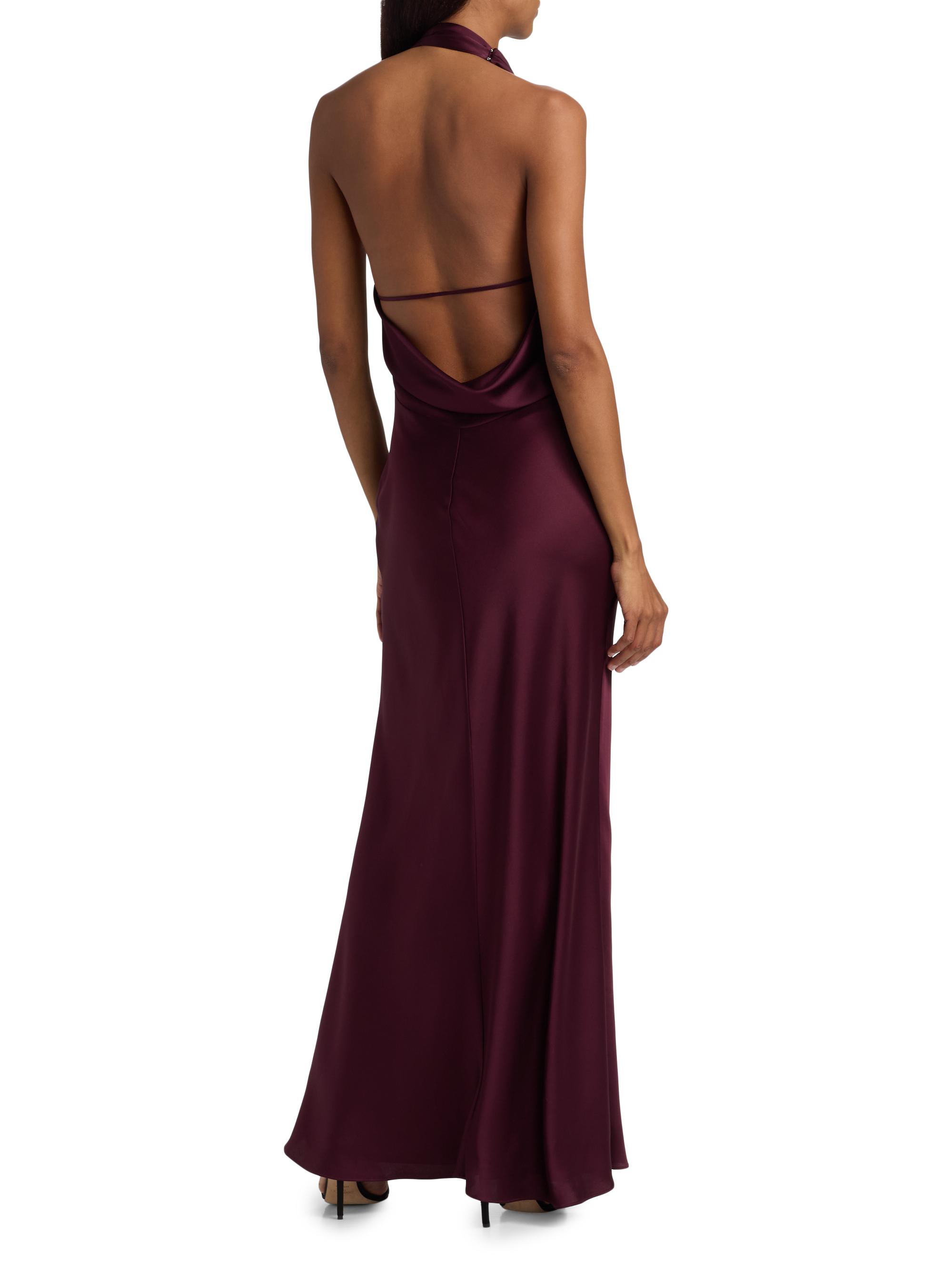 SIMKHAI Women's Reannon Draped Satin Halter Gown - Fig | Thumbnail 5