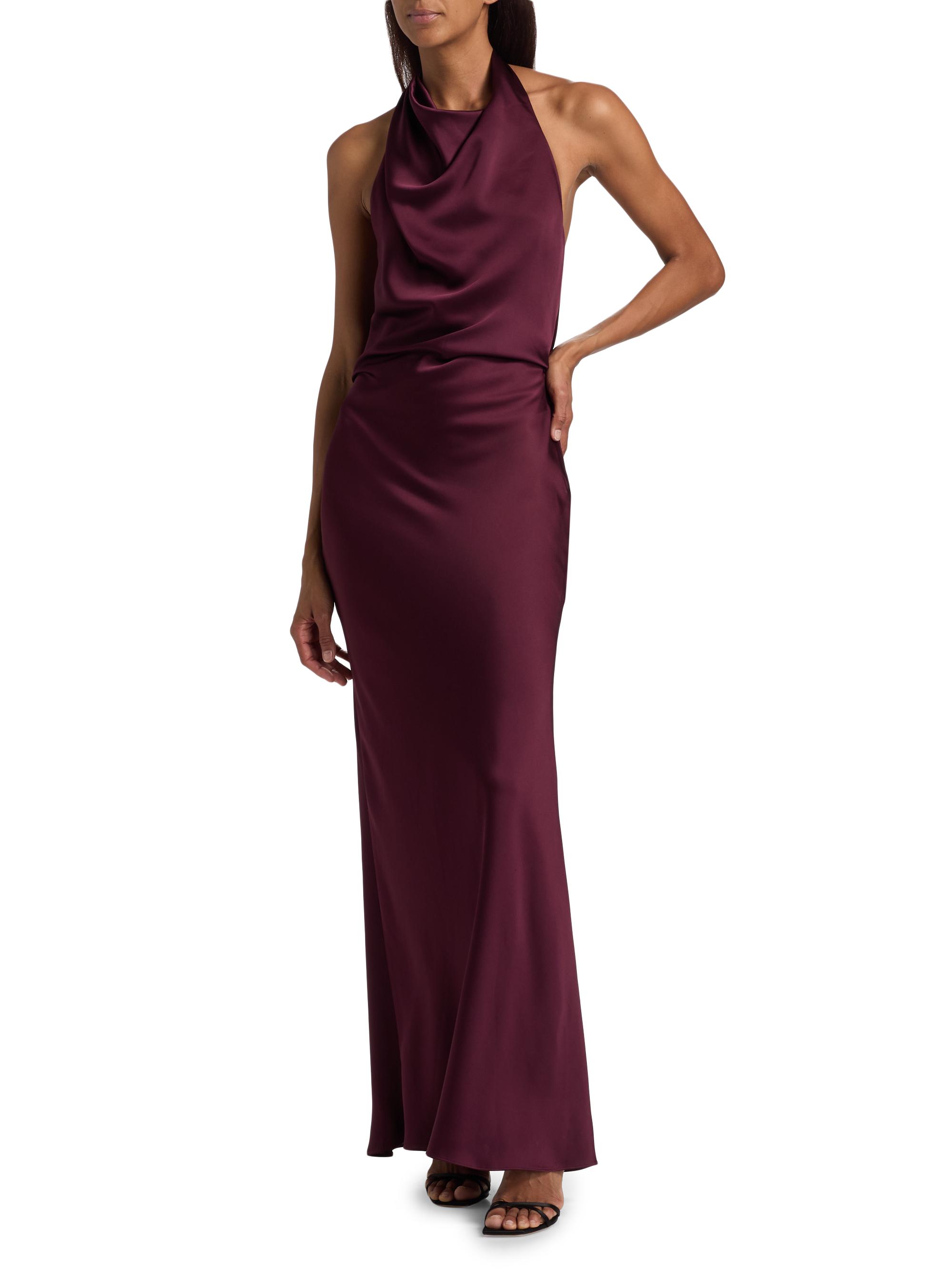SIMKHAI Women's Reannon Draped Satin Halter Gown - Fig | Thumbnail 2