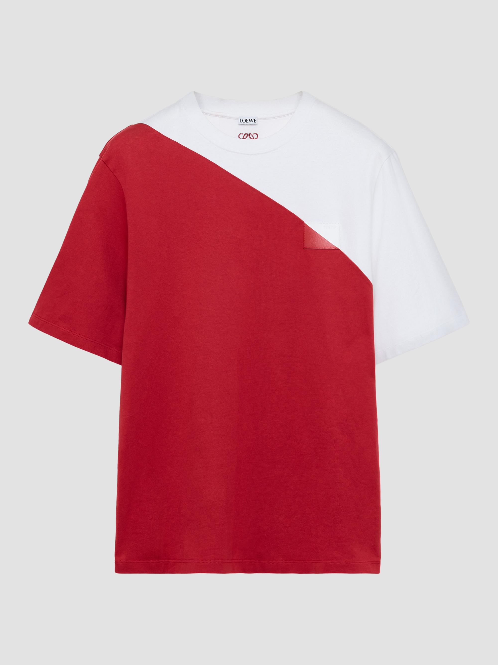 LOEWE Men's Loose-Fit Jersey Crewneck T-Shirt - White Red | Thumbnail 2