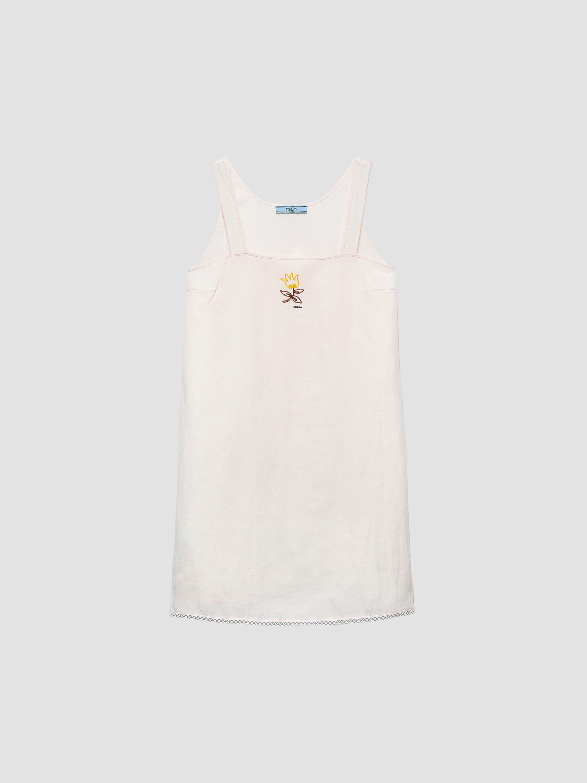 Prada Women's Embroidered Slubbed Fabric Mini Dress - White