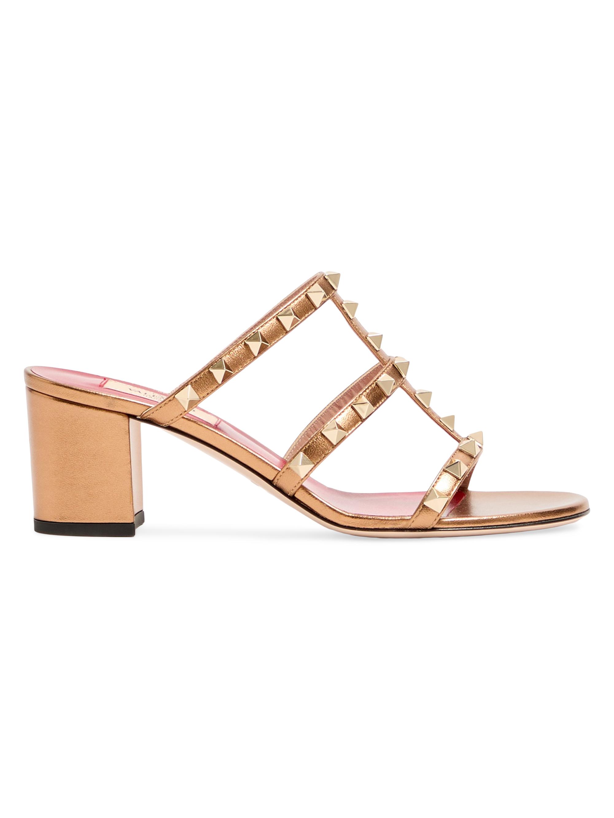 Valentino Garavani Women's Rockstud Slide 60MM Sandals in Laminated Nappa - Gold
