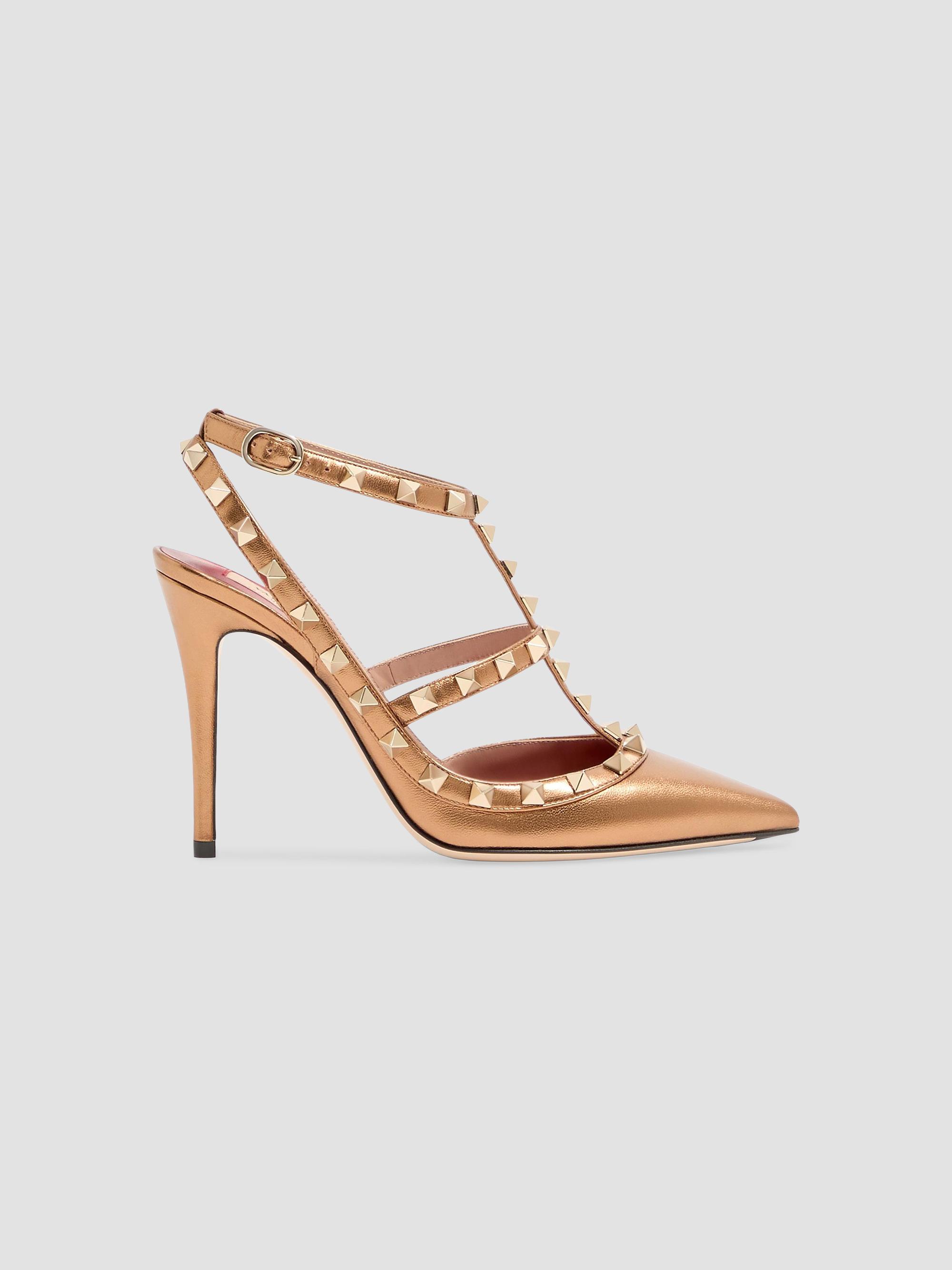 Valentino Garavani Women's Rockstud 100MM Pumps in Laminated Nappa Leather - Gold | Thumbnail 8