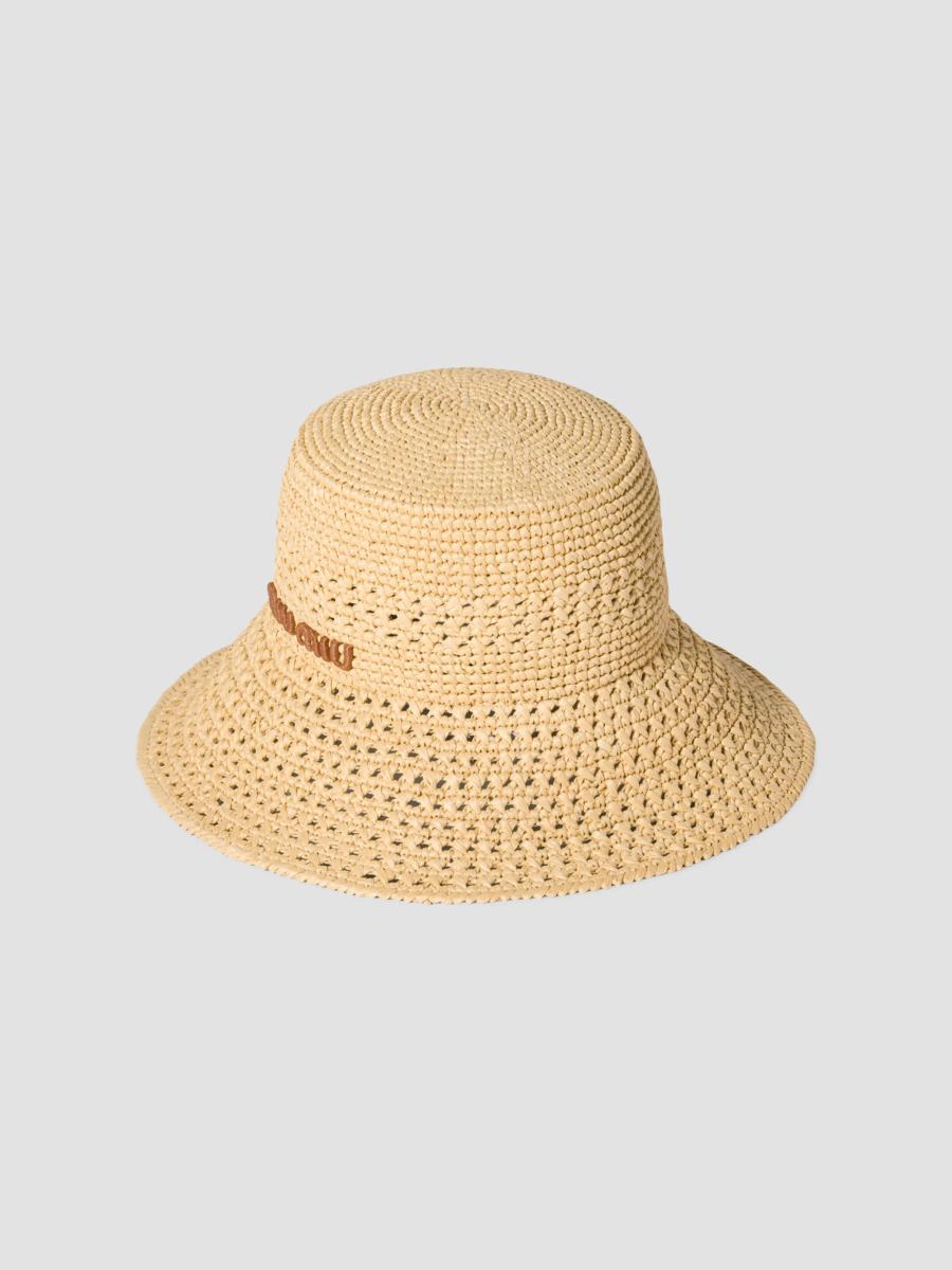 Miu Miu Striped Raffia Bucket Hat - Summer Sun Hat MIU MIU Raffia Bucket Hat | endource main image 2