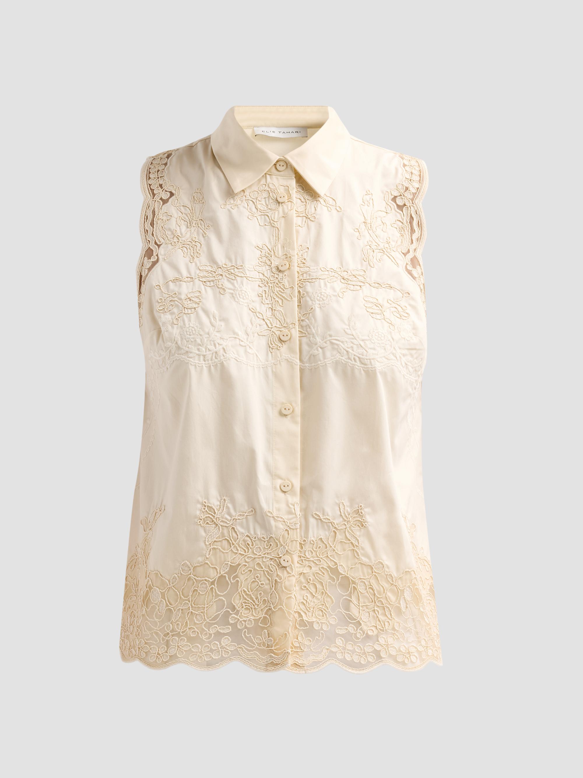 Elie Tahari Women's July The Ivy Embroidered Cotton Lace Blouse - Champagne